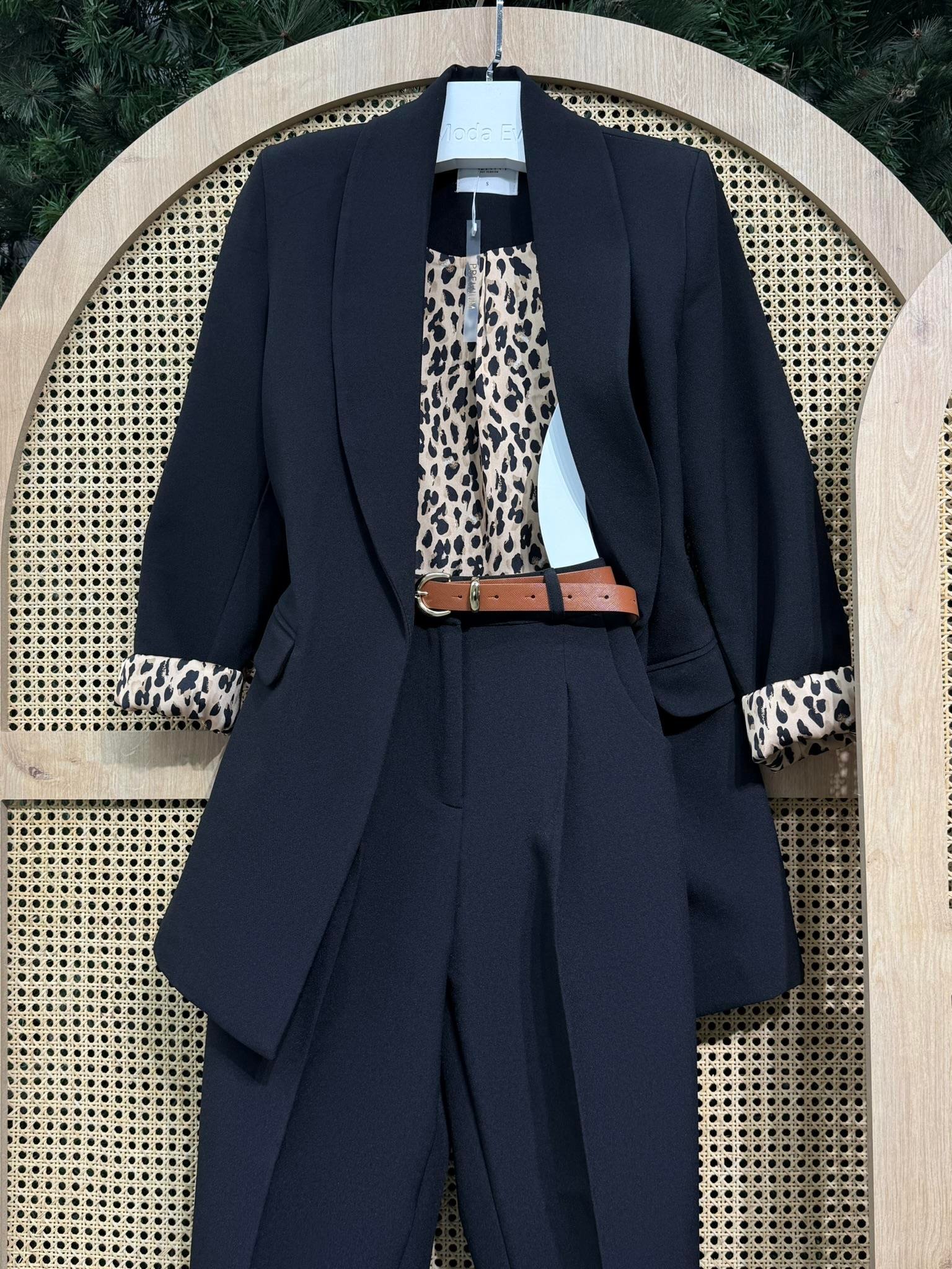 Şal Yaka Leopar Astarlı Poliviskon Blazer Ceket