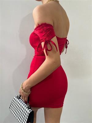 Sandy Kumaş Asansör Büzgülü Mini Elbise