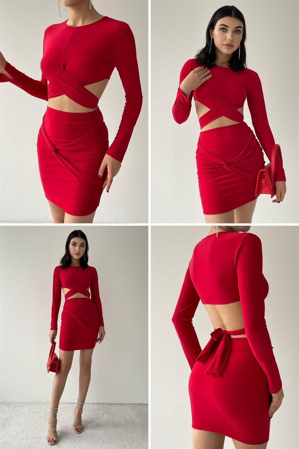 Sandy Kumaş Bağlama Detay Etekli İkili Takım 