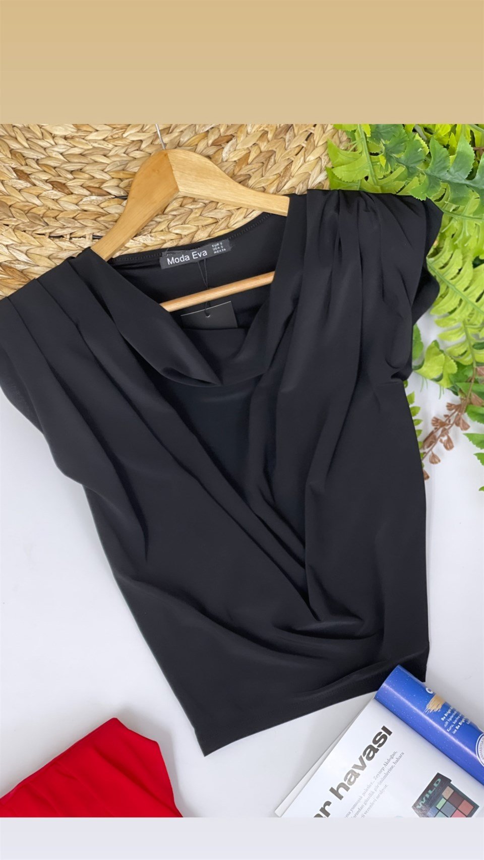 Sandy Kumaş Degaje Yaka Vatkalı Rahat Kalıp Bluz 