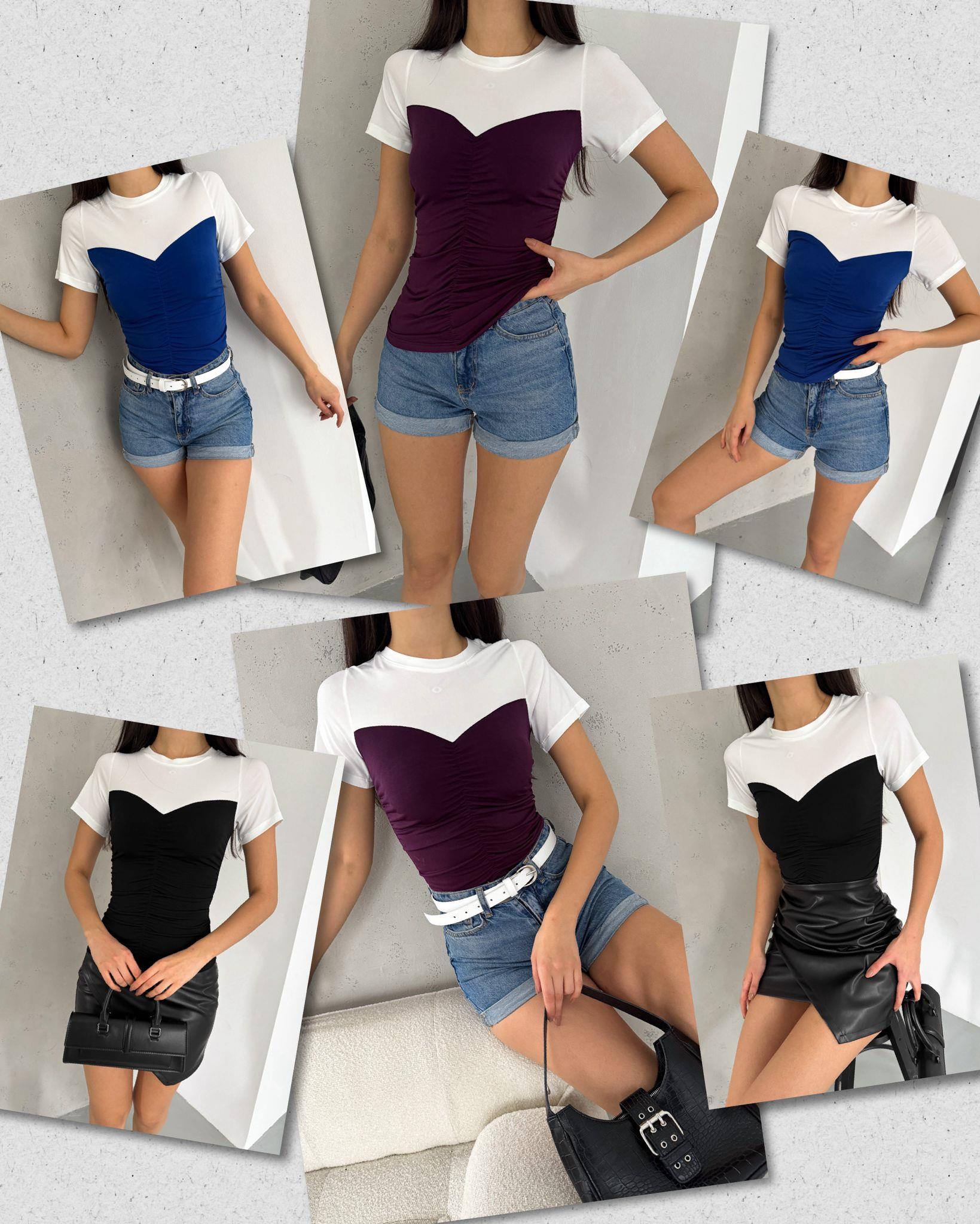 Sandy Kumaş Kalp Yaka Görünümlü Bluz 