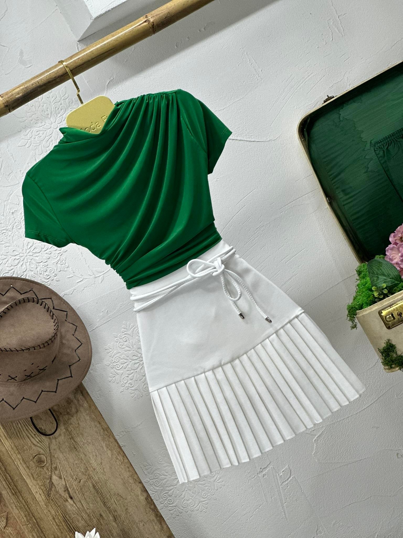 Sandy Kumaş Kısa Kollu Drapeli Bluz