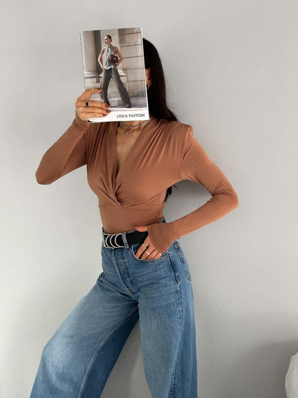 Sandy Kumaş Kruvaze Yaka Bodysuit 