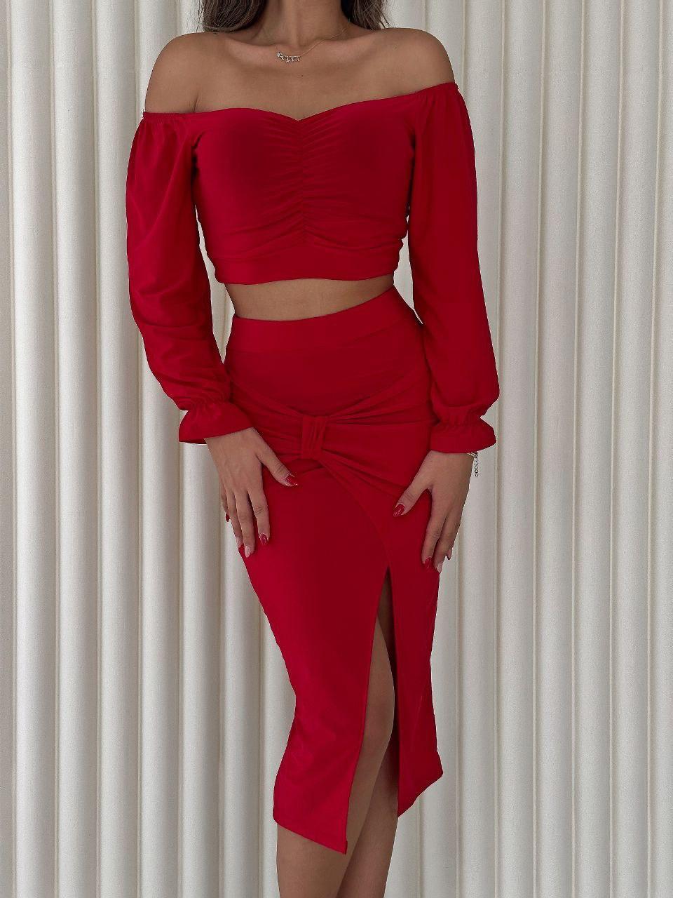 Sandy Kumaş Midi Etekli  Boğum Detay Tasarım İkili Takım