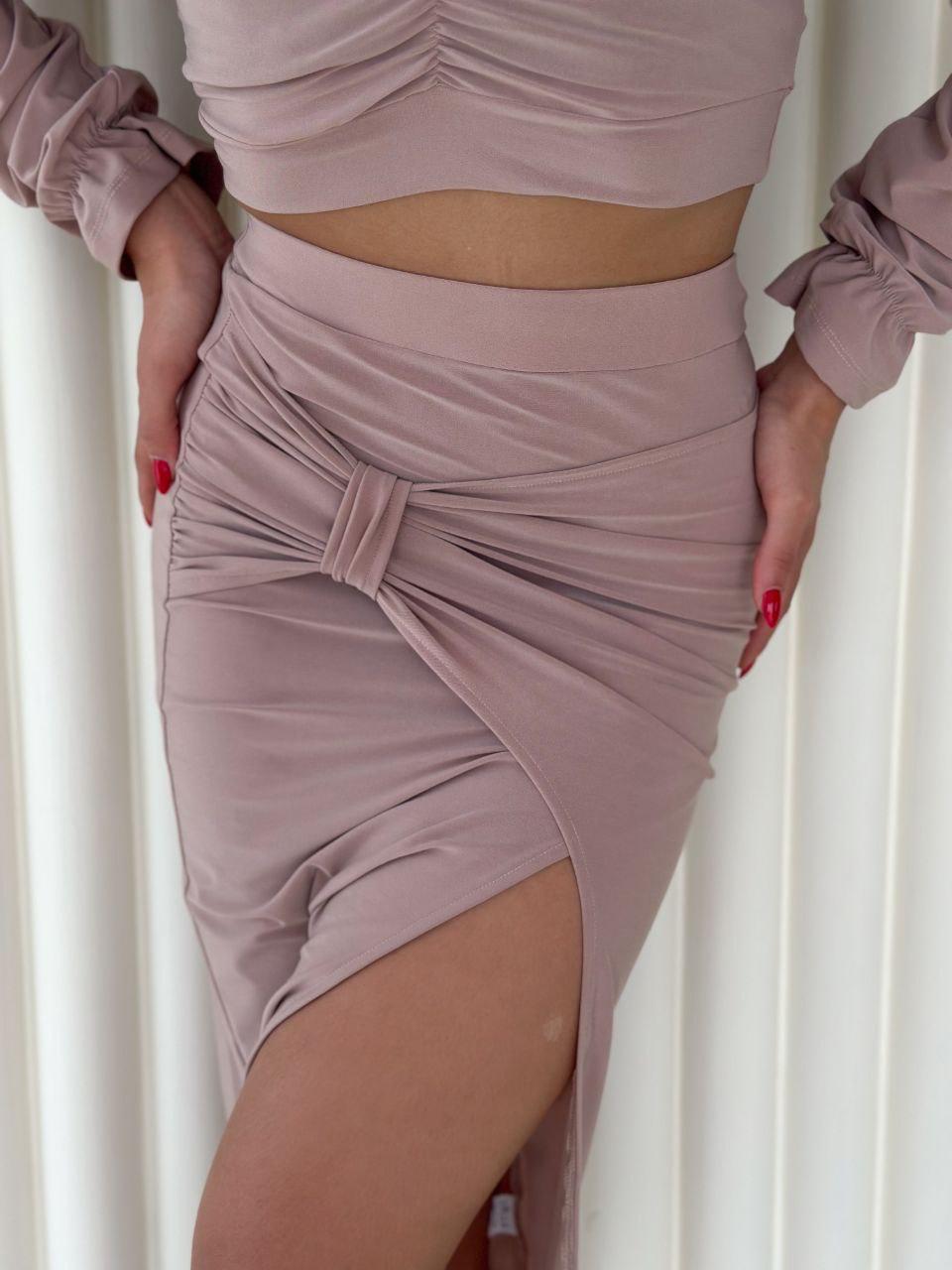 Sandy Kumaş Midi Etekli  Boğum Detay Tasarım İkili Takım