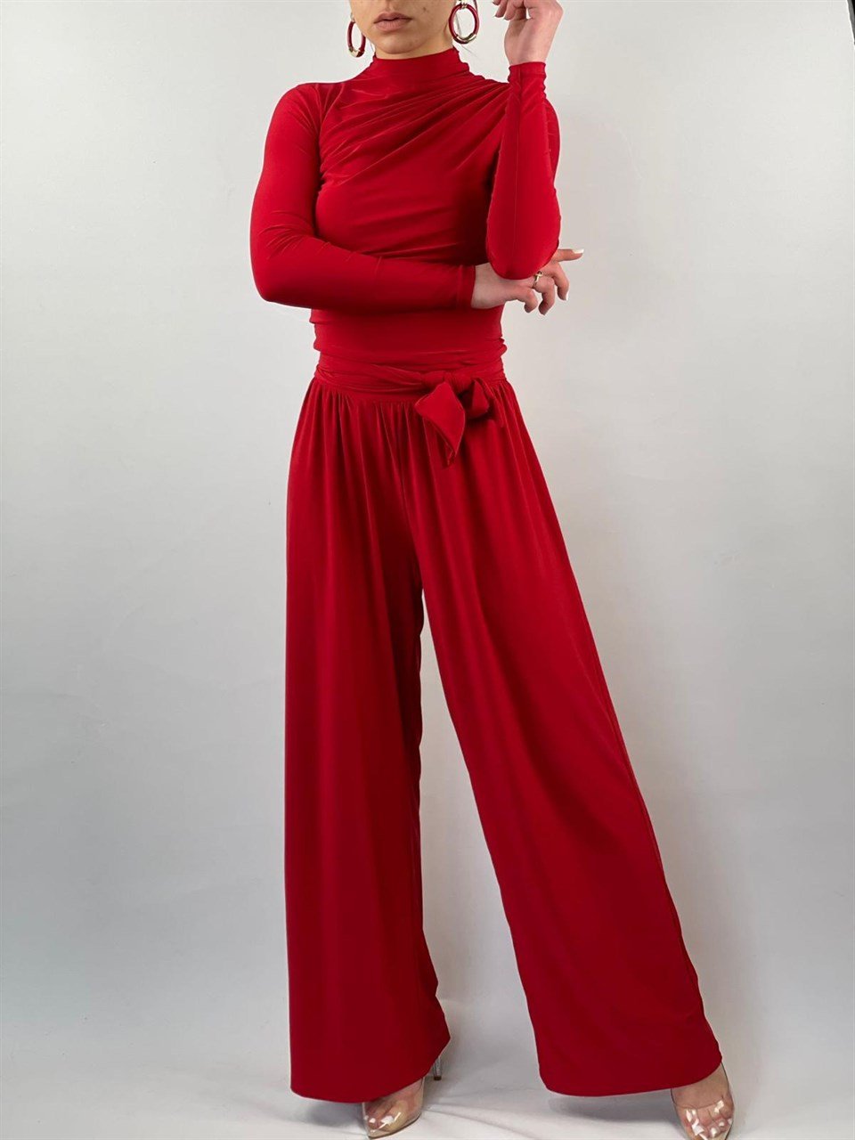 Sandy Kumaş Rahat Kalıp Kuşak Detaylı Pantolon