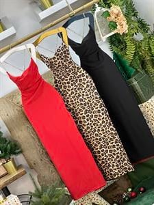 Sandy Kumaş Sırt Zincir Askılı Yırtmaçlı Uzun Elbise