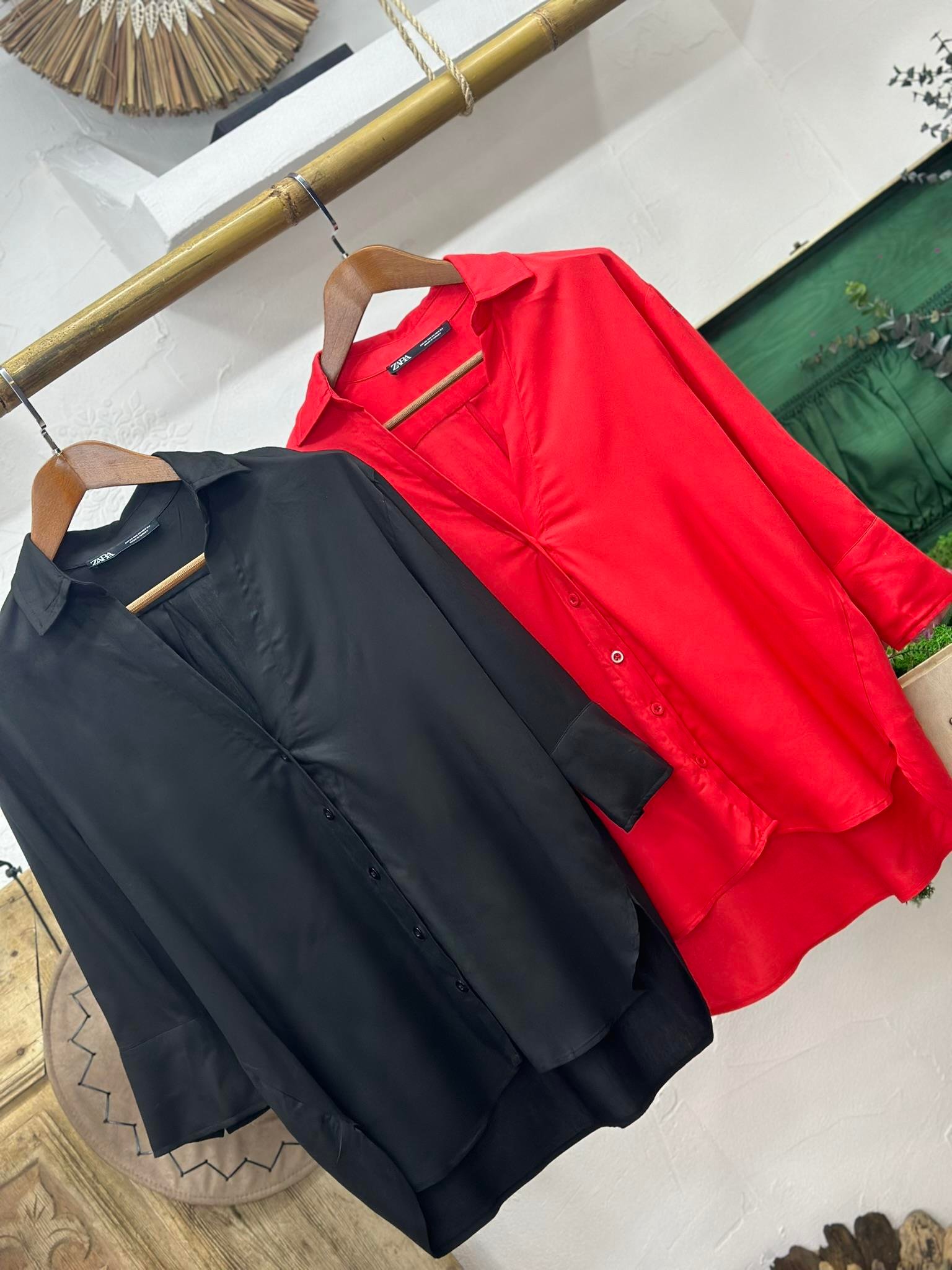 Saten Kumaş Fakir Kol Gömlek 