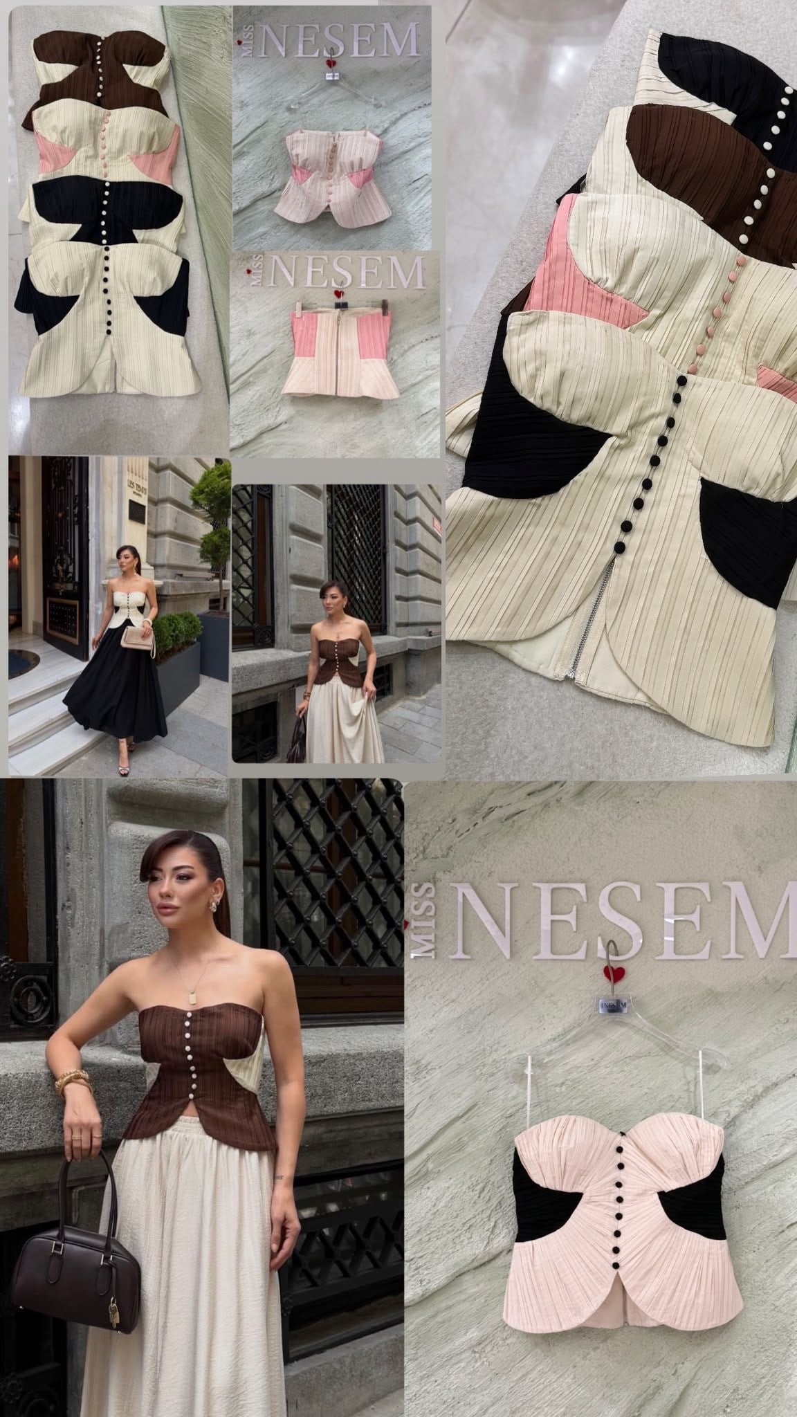 Saten Kumaş Kaplama Düğmeli Straplez Korse