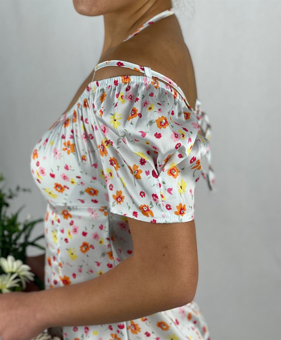 Saten Kumaş Prenses Kol Sırt Bağ Detaylı Mini Elbise