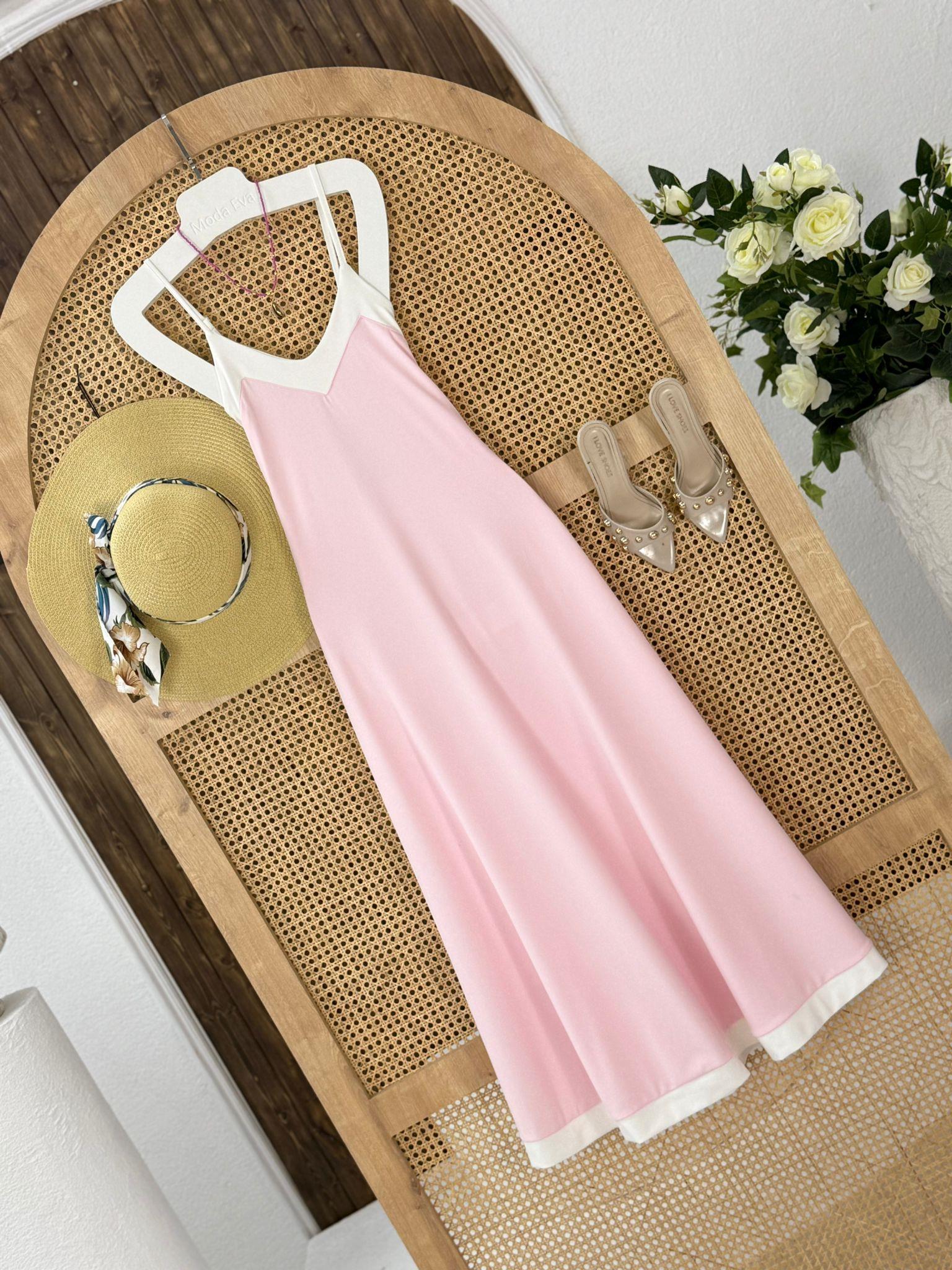 Scuba Dalgıç Kumaş Garni Detay Cepli Uzun Askılı Elbise Pudra