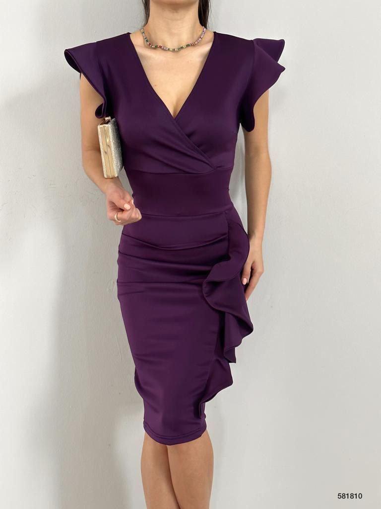 Scuba Kumaş Volan Detaylı Tasarım Kalem Elbisemiz 