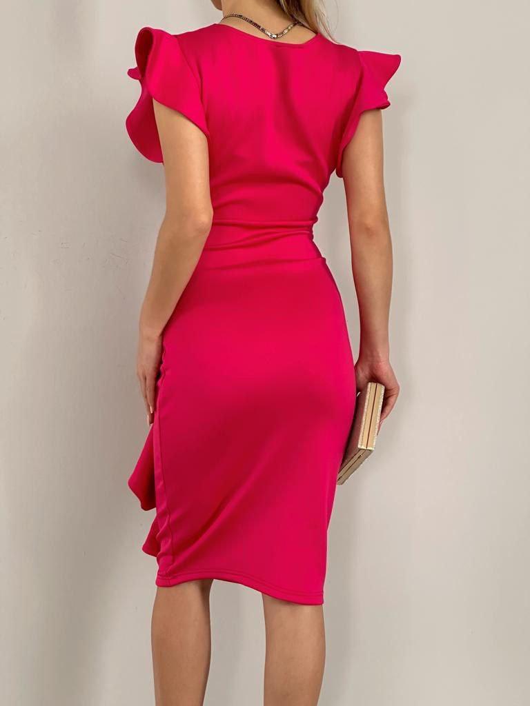 Scuba Kumaş Volan Detaylı Tasarım Kalem Elbisemiz 