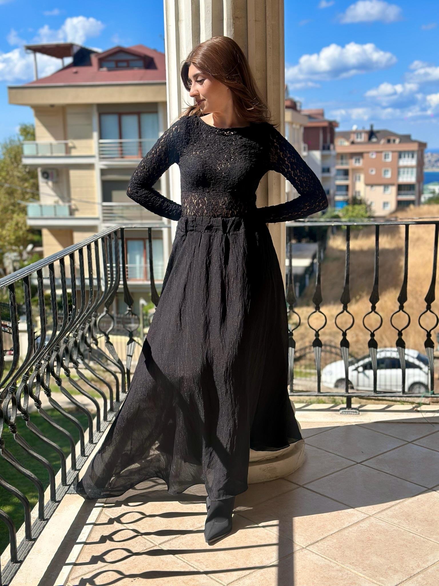 Şifon Kumaş Asimetrik Rahat Uzun Eteğimiz