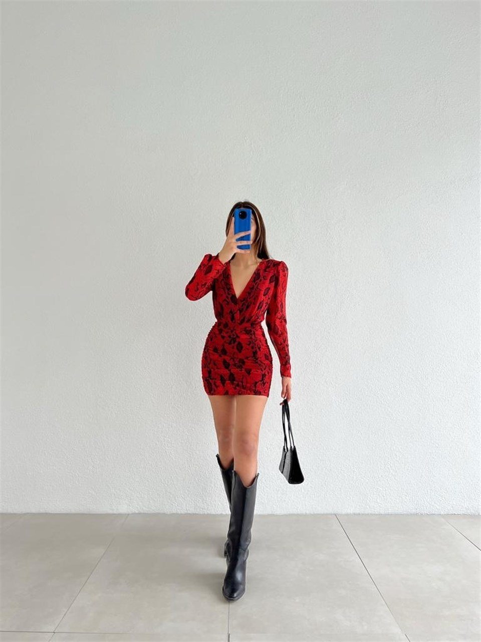 Şifon Kumaş Drapeli Yılan Desen Elbise