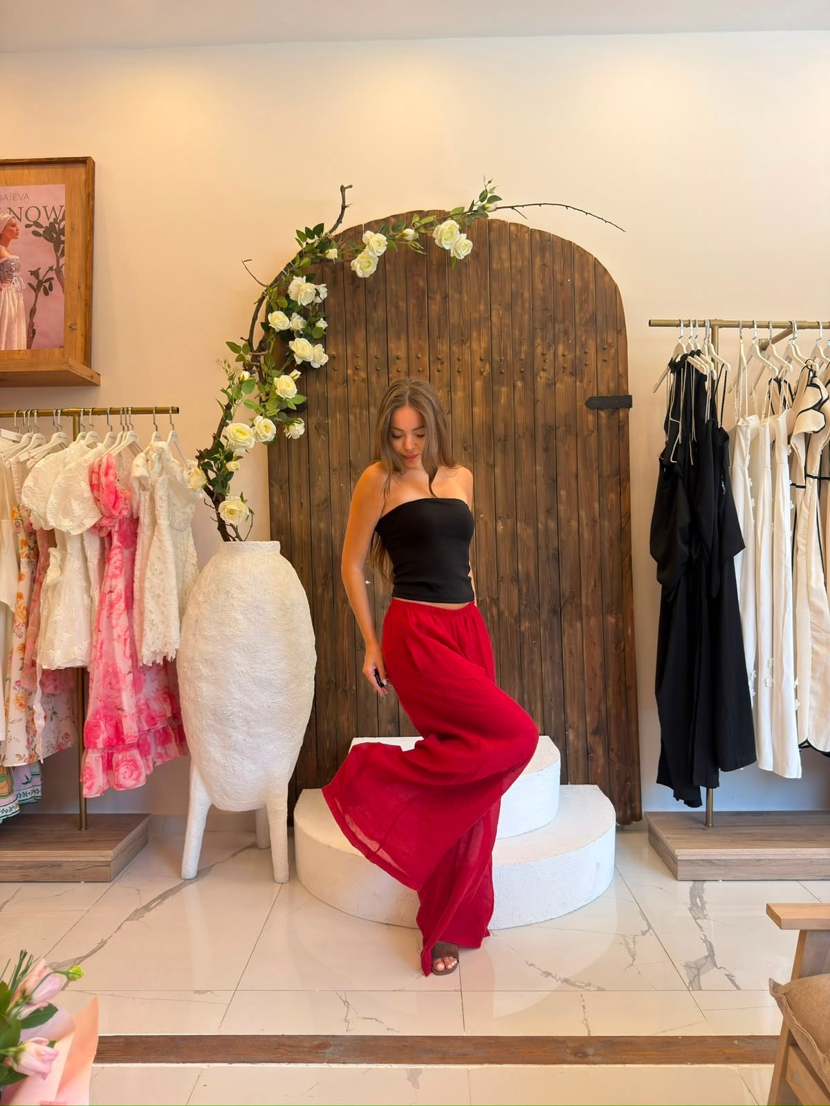 Şifon Kumaş İçi Şort Astarlı Beli Lastikli Tasarım Pantolon 