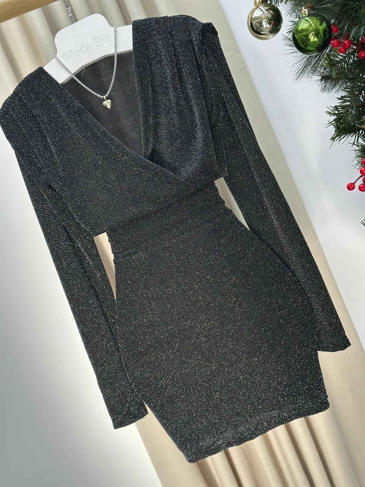 Simli Astarlı Fermuarsız Mini Etek