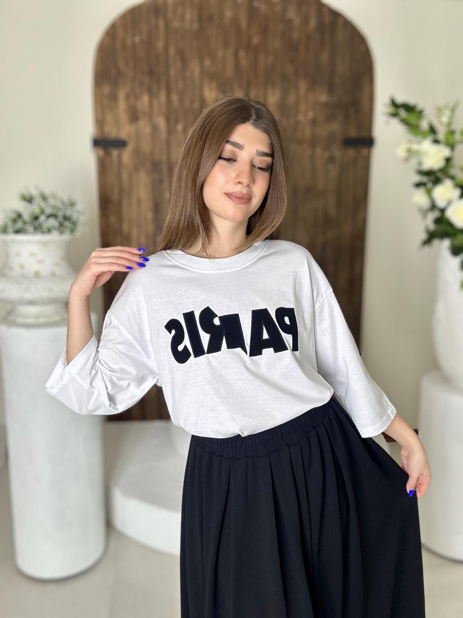 Süprem Kumaş Paris T-shirt ve Midi İkili Takım