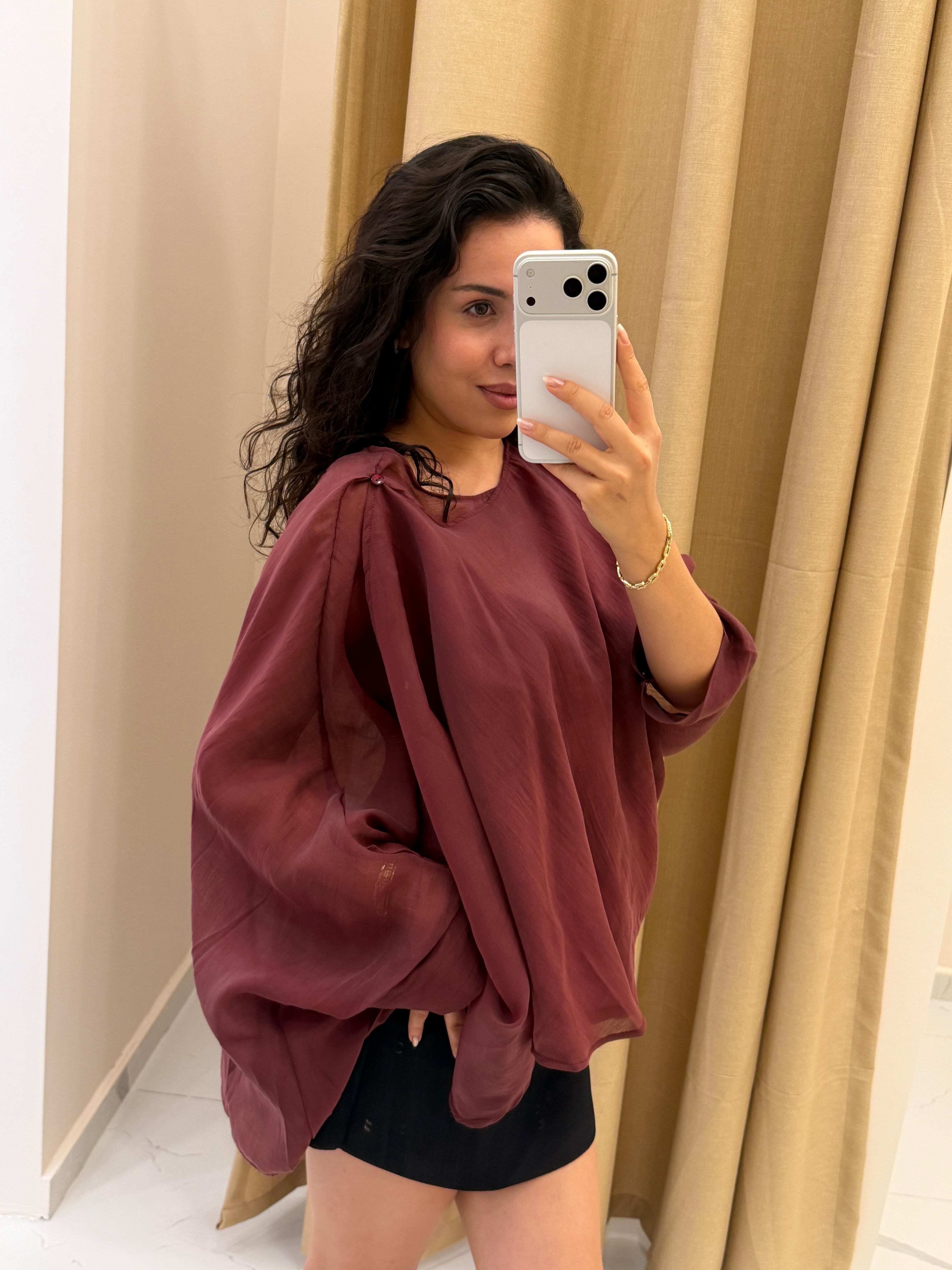 Tasarım Pelerin Bluz Bordo