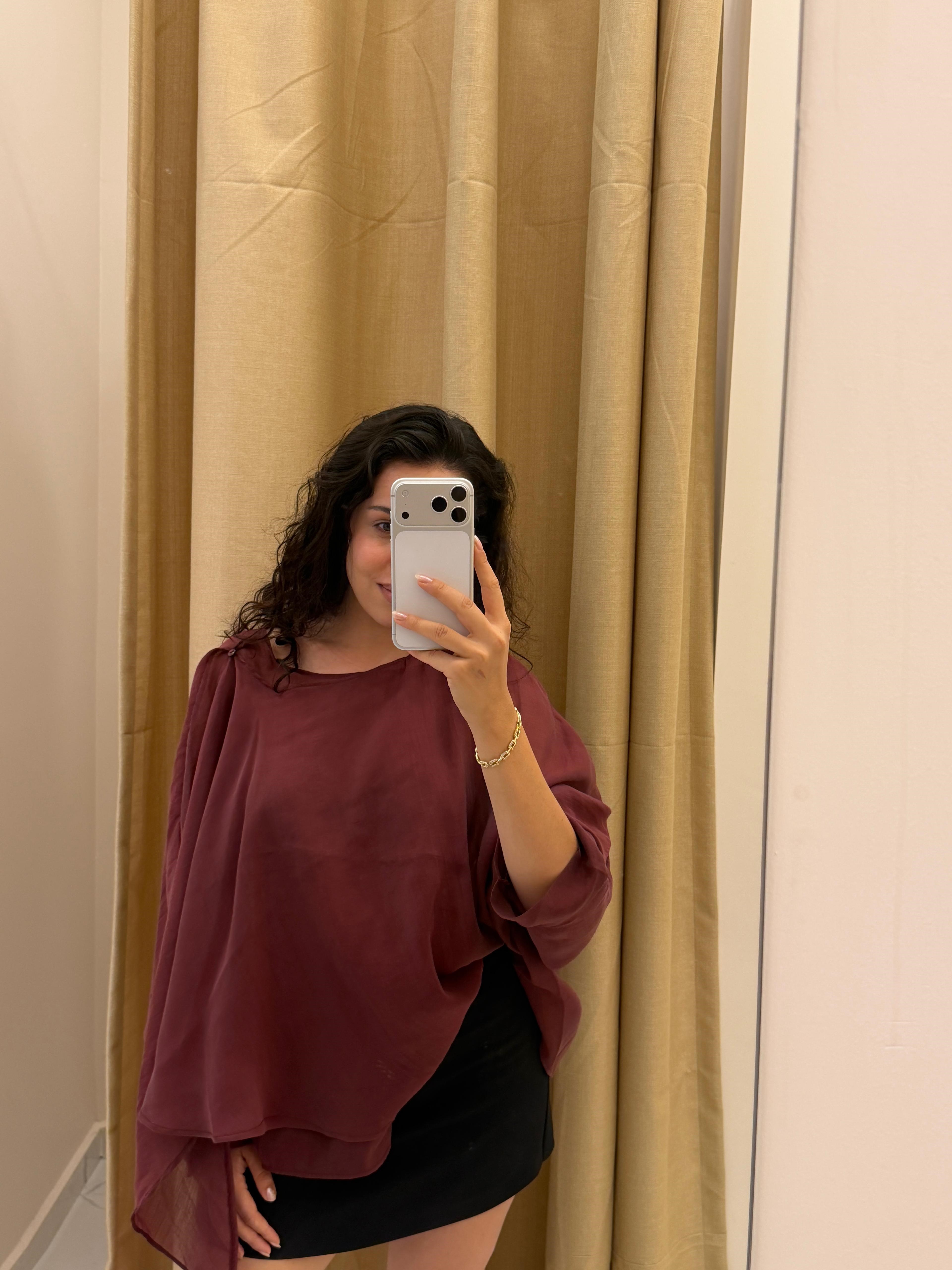 Tasarım Pelerin Bluz Bordo