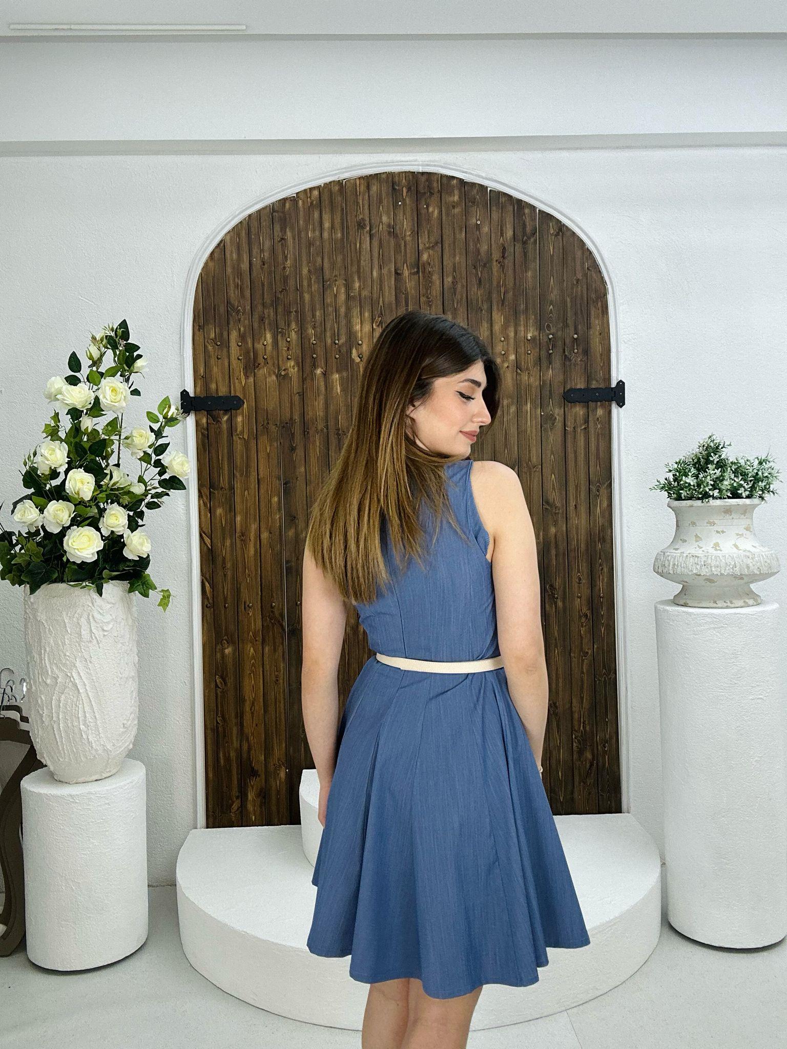 Tensel Kumaş Kloş Elbise Açık Mavi