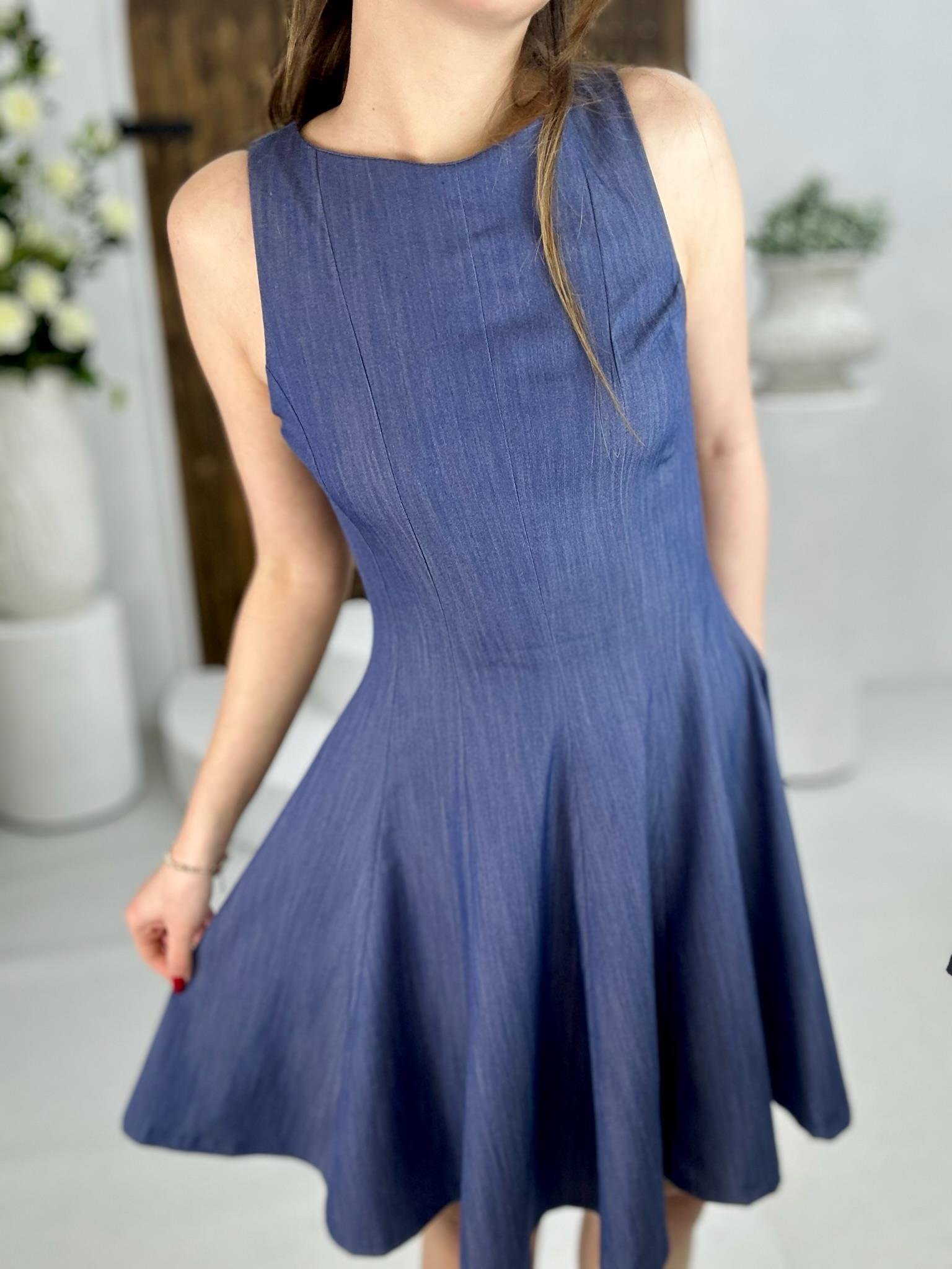 Tensel Kumaş Kloş Elbise Koyu Mavi