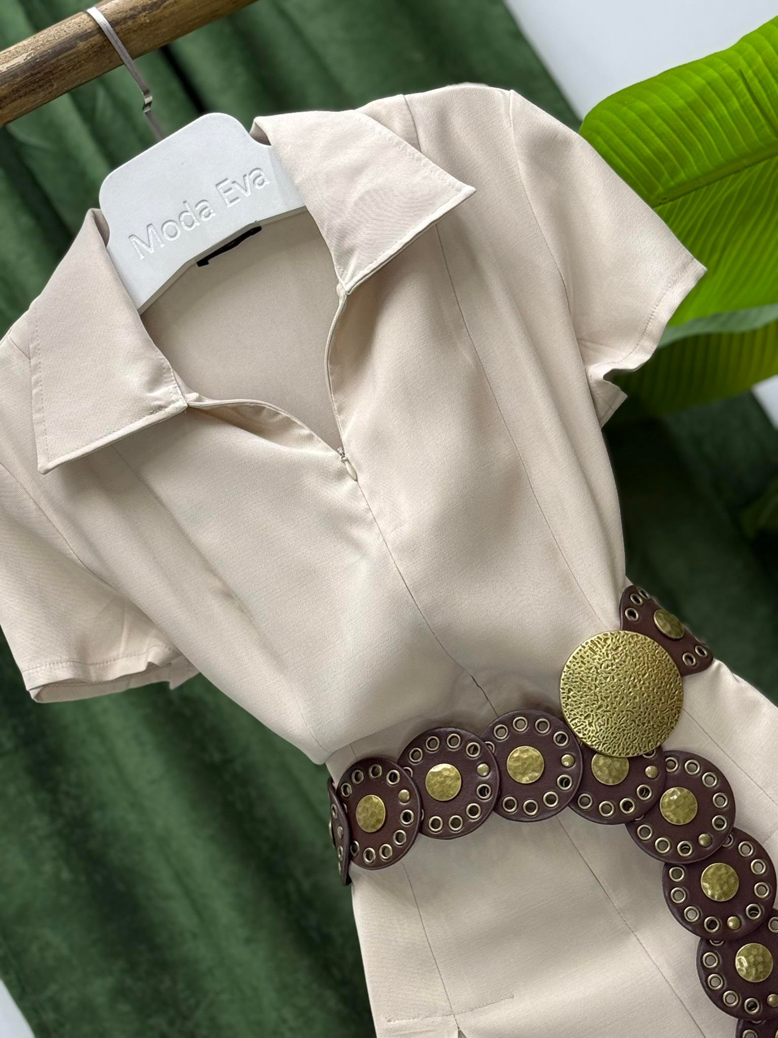 Tensel Kumaş Pileli Fermuar Detaylı Elbise Krem