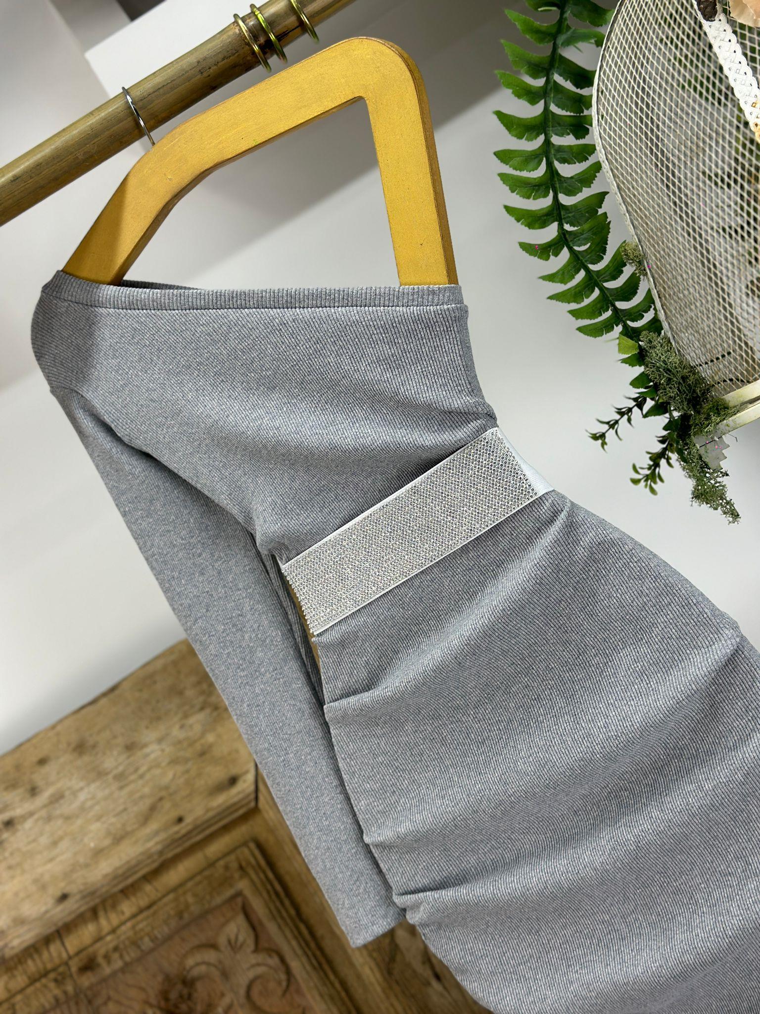 thal Kaşkorse Kumaş Tek Kol Drapeli Gri Elbise