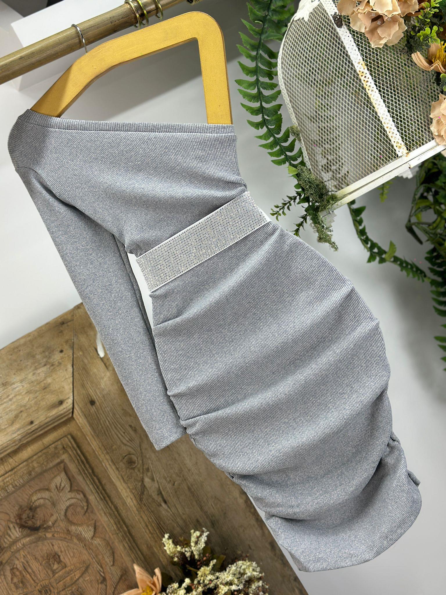 thal Kaşkorse Kumaş Tek Kol Drapeli Gri Elbise