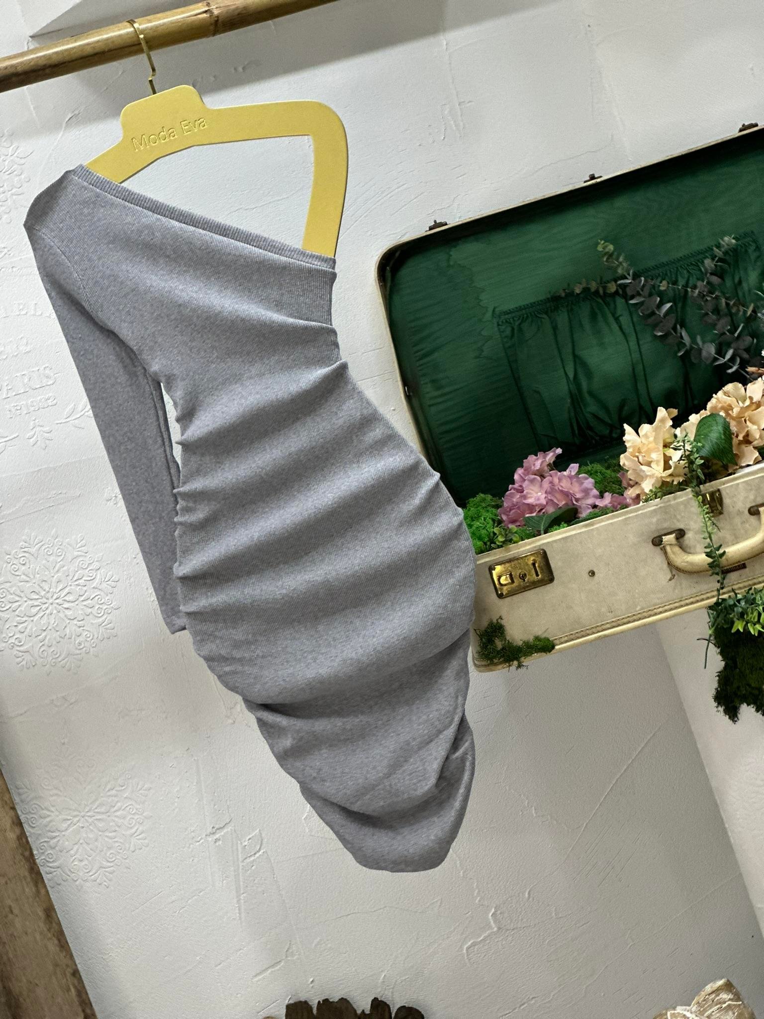 thal Kaşkorse Kumaş Tek Kol Drapeli Gri Elbise