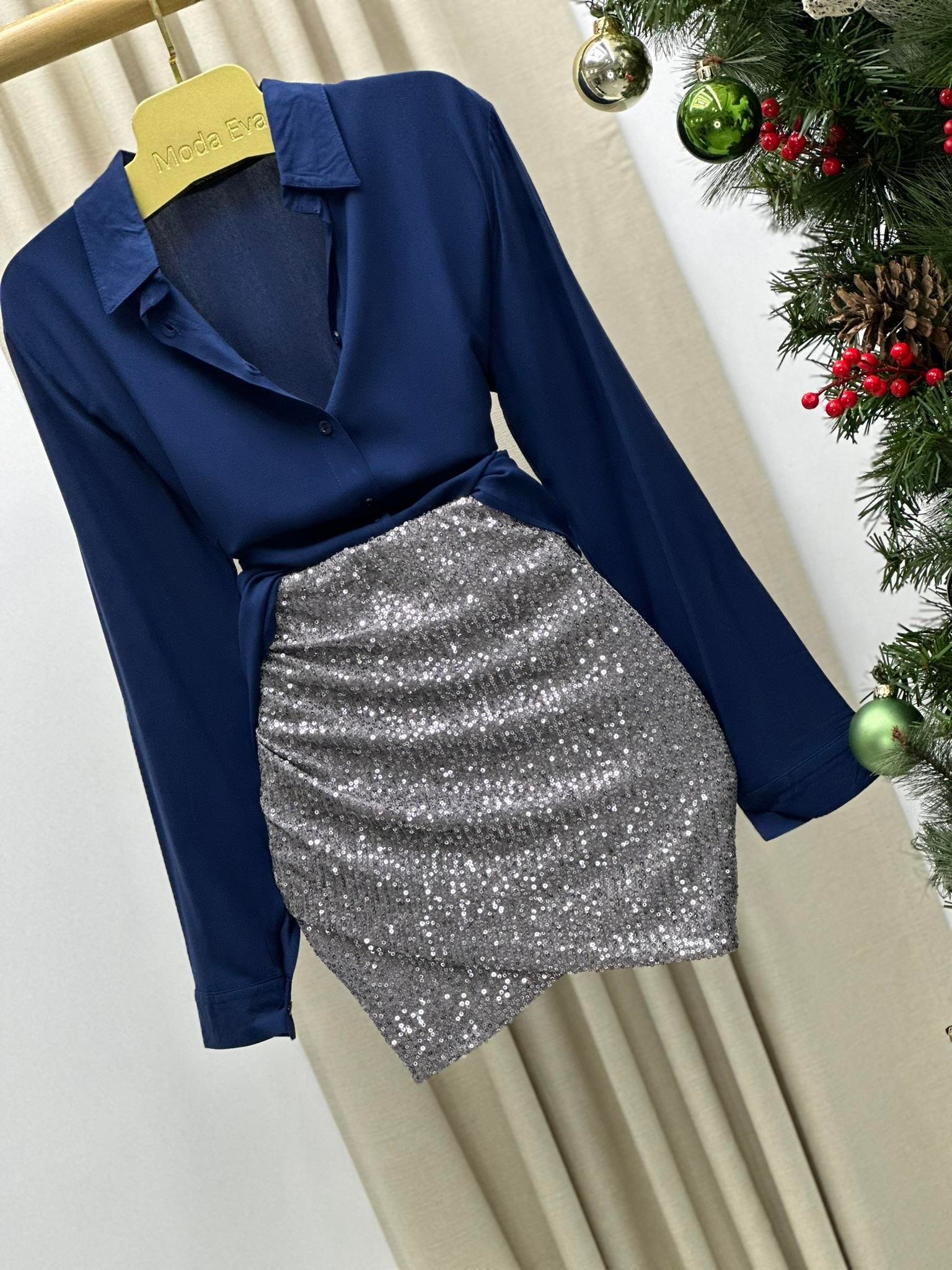 thal Payet Kumaş Zarf Kesim Tasarım Mini Etek Gümüş