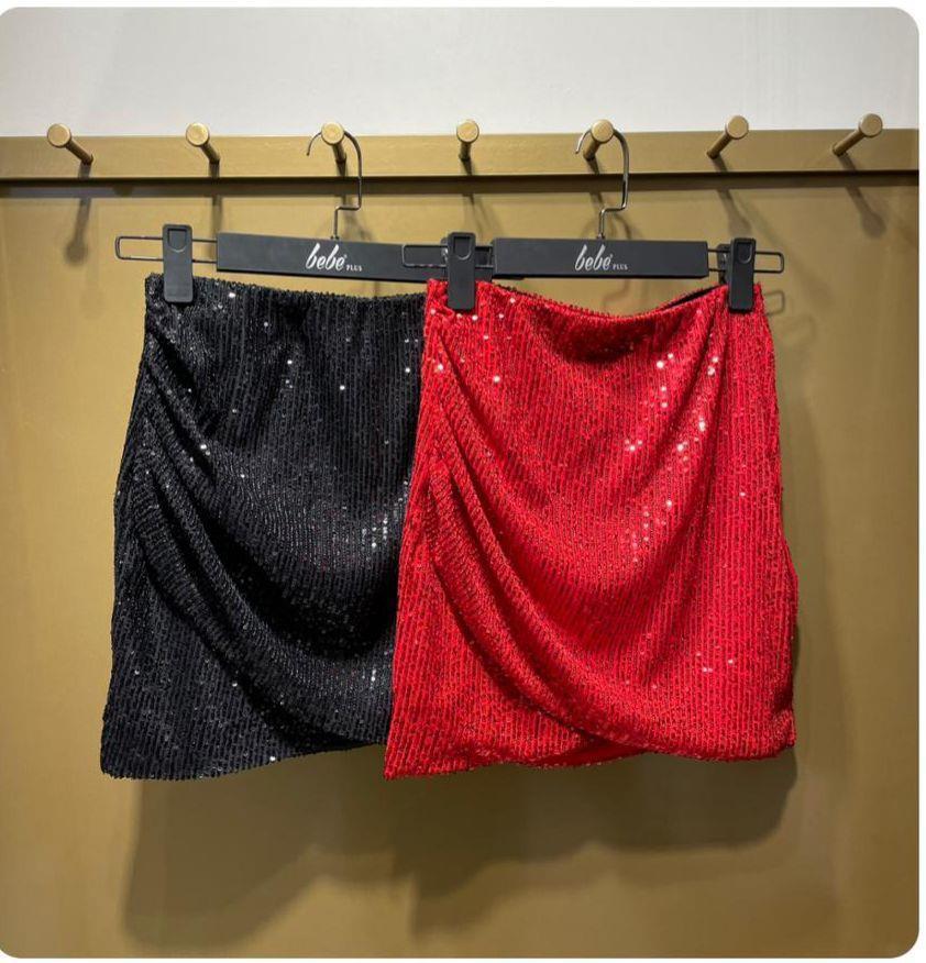 thal Payet Kumaş Zarf Kesim Tasarım Mini Etek Siyah