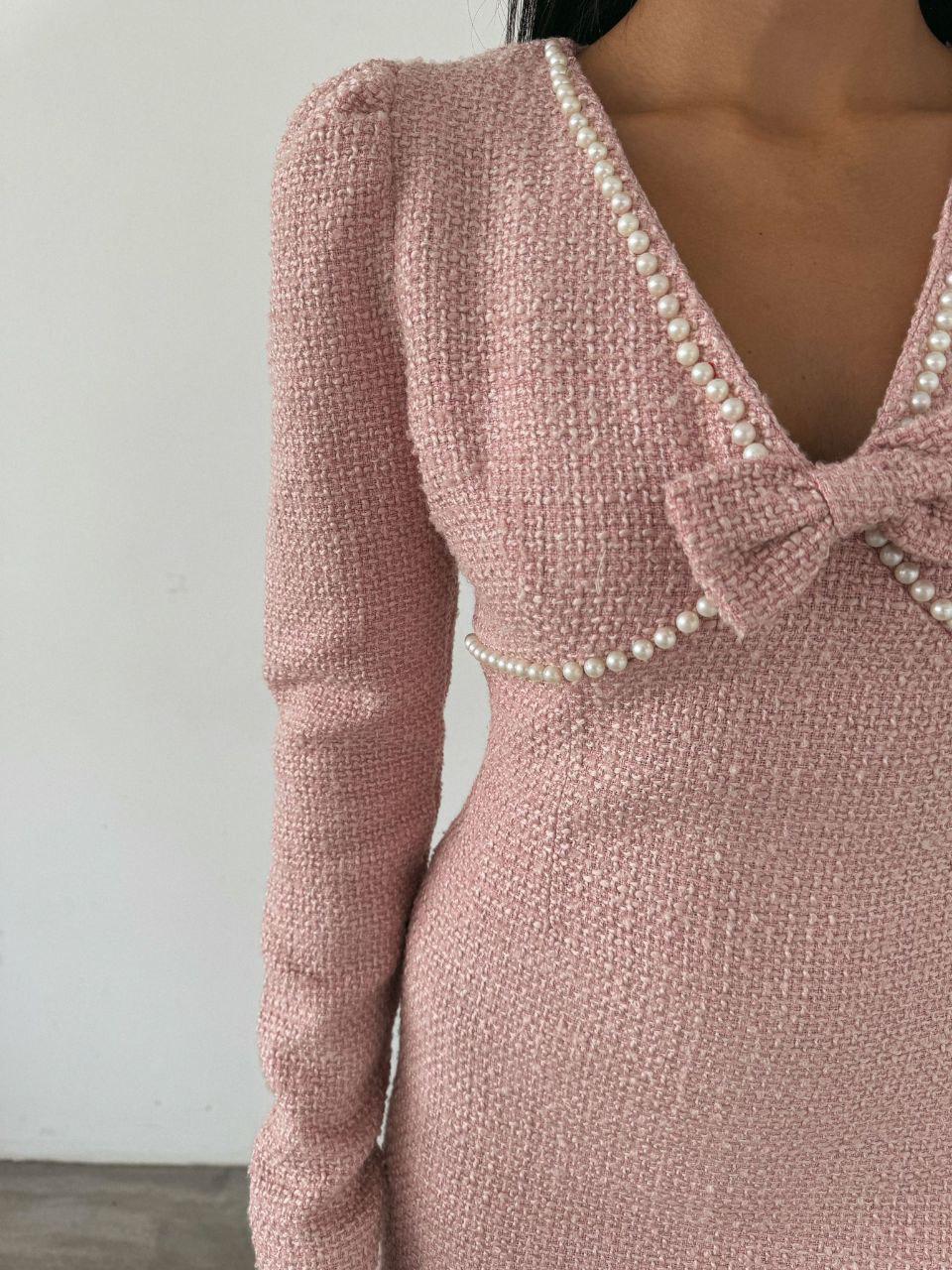 Tuvit Kumaş İnci Detay Tasarım Kalem Pudra Elbise 