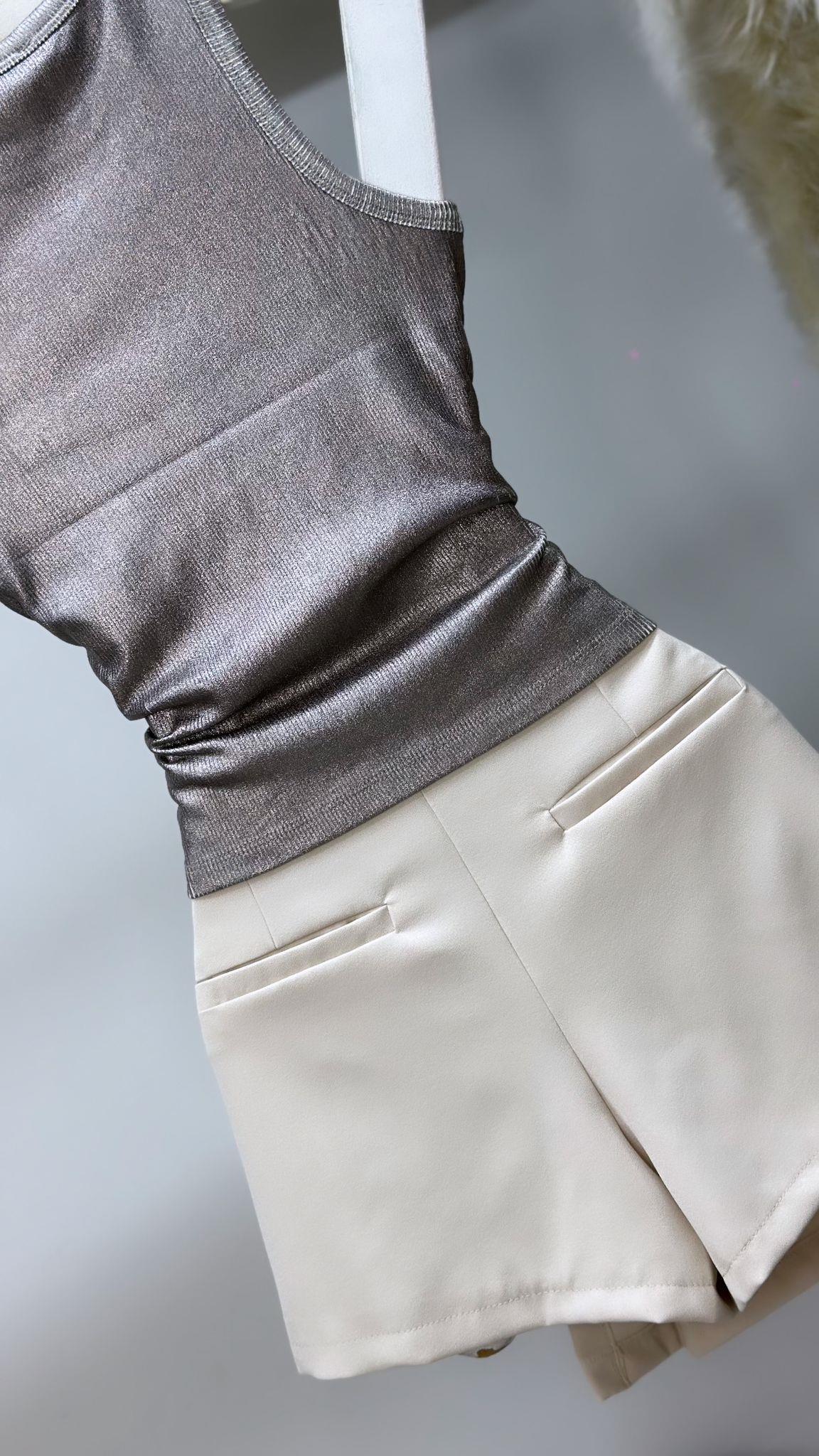 U Yaka Toparlayıcı Premium Kalite Parlak Bluz