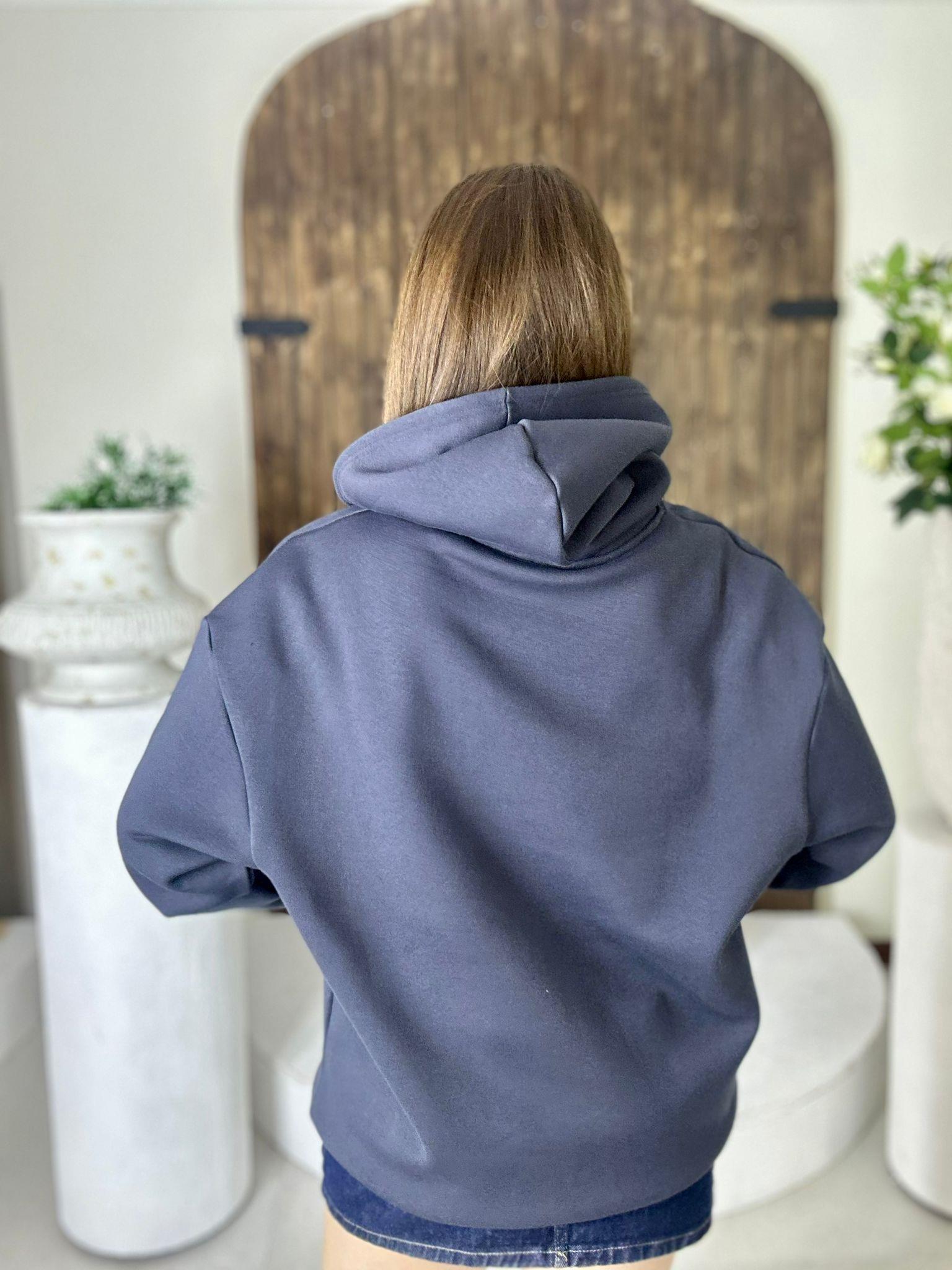 Üç İplik Şardonlu Özel Üretim Kapüşonlu Sweat Antrasit