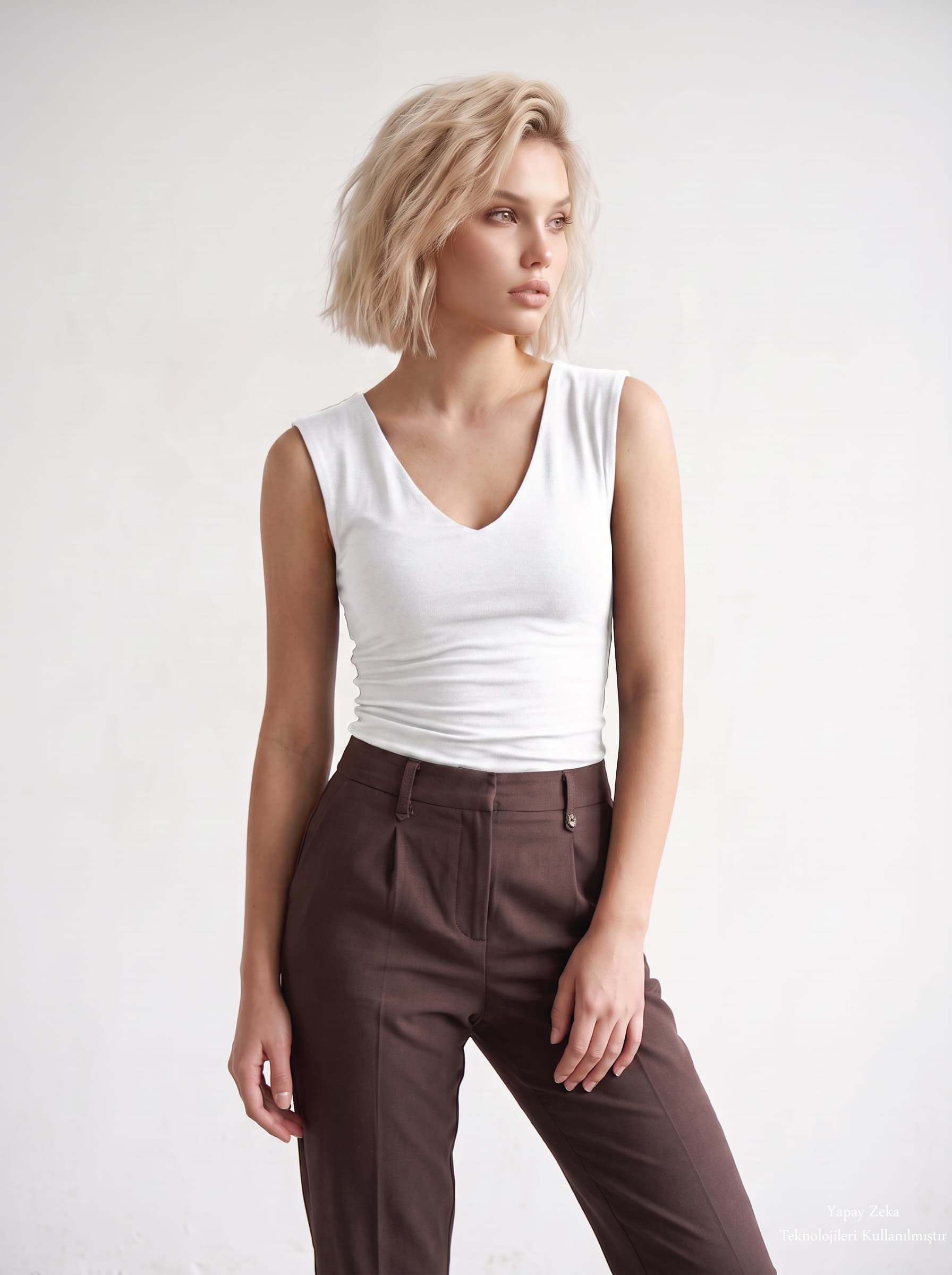V Yaka Drape Detaylı Bluz Beyaz