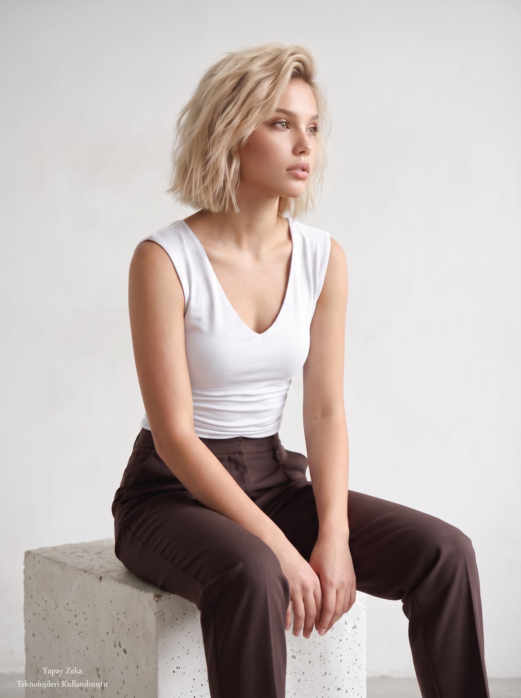 V Yaka Drape Detaylı Bluz Beyaz
