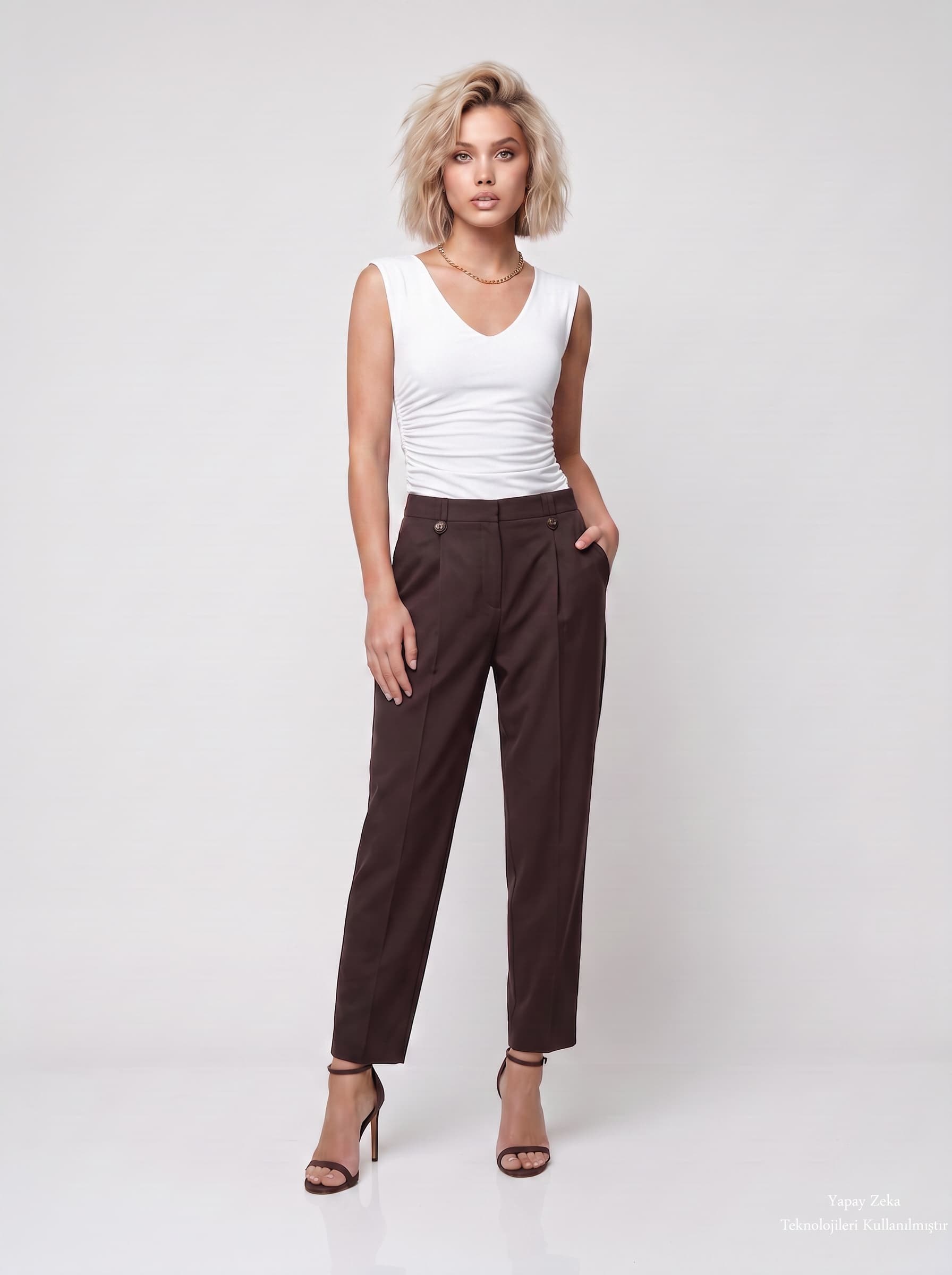 V Yaka Drape Detaylı Bluz Beyaz