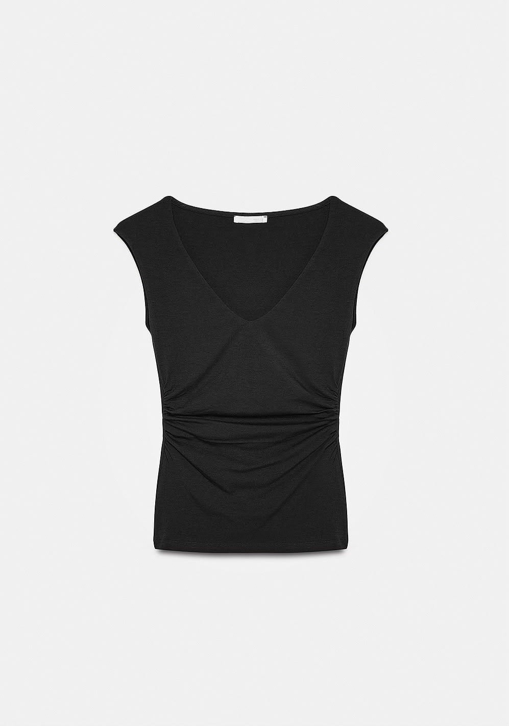 V Yaka Drape Detaylı Bluz Siyah