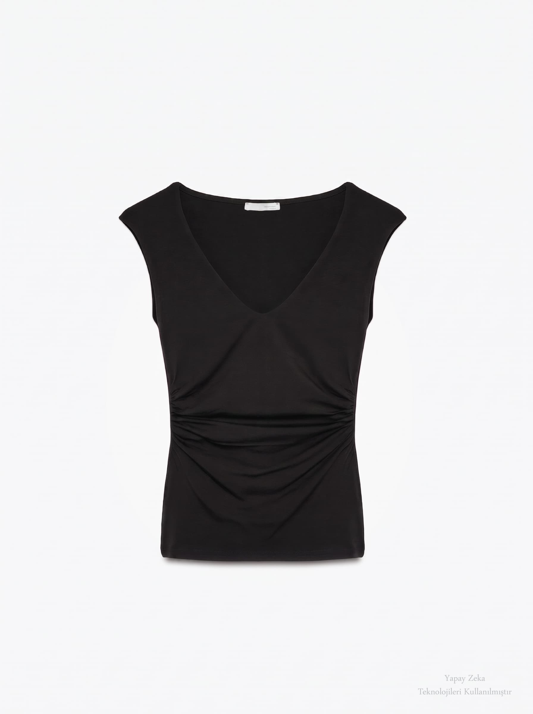 V Yaka Drape Detaylı Bluz Siyah