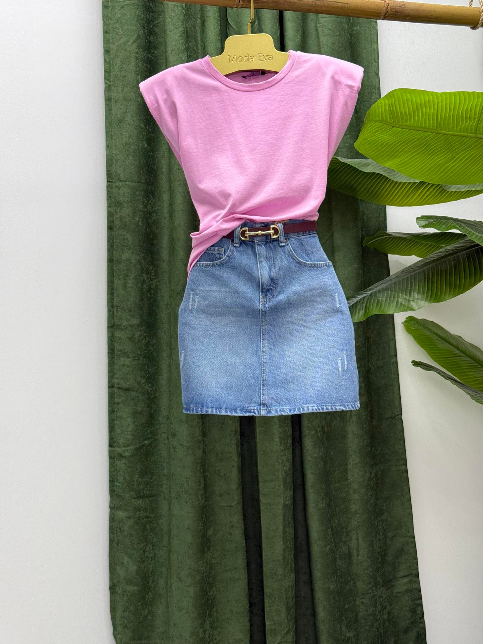 Vatkalı Basic T-shirt Pembe