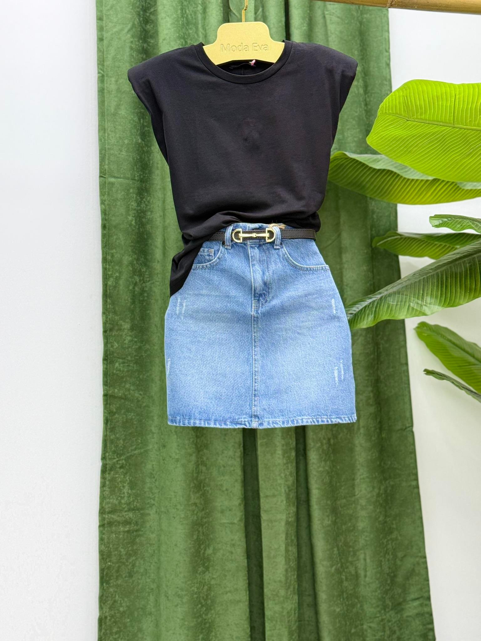 Vatkalı Basic T-shirt Siyah