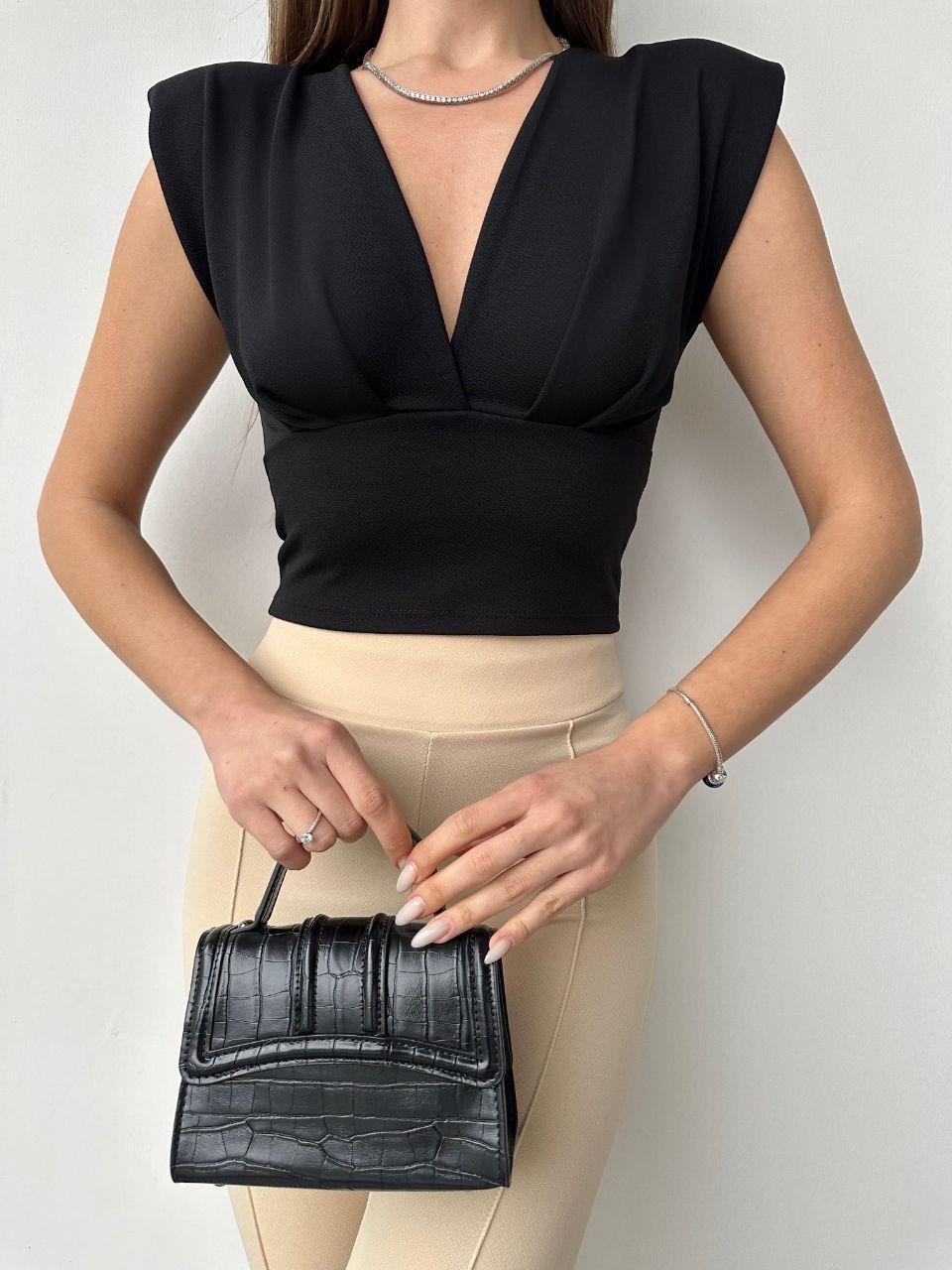 Vatkalı Derin V Yaka Renkli Crop Bluz