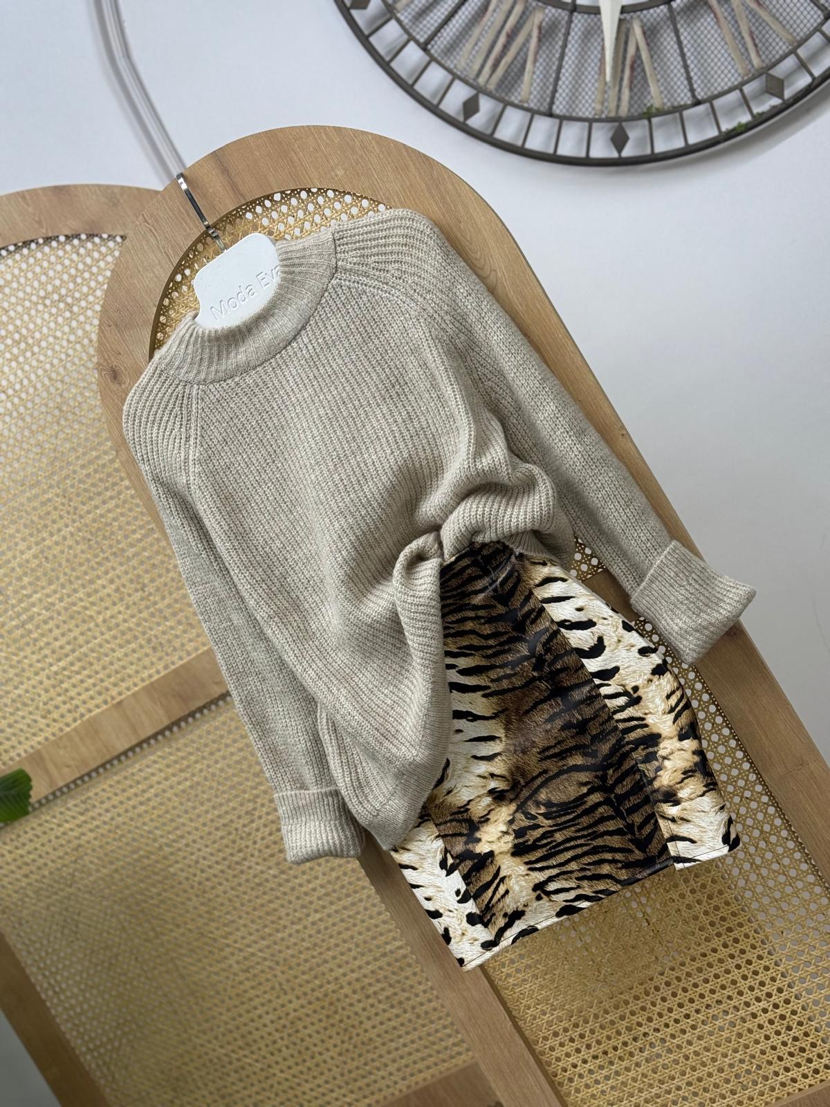 Vegan Deri Kumaş Leopar Desen Mini Etek