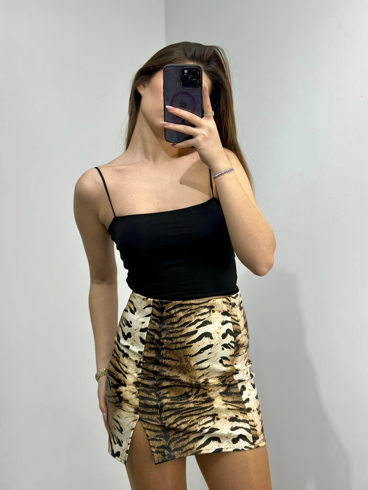 Vegan Deri Kumaş Leopar Desen Mini Etek