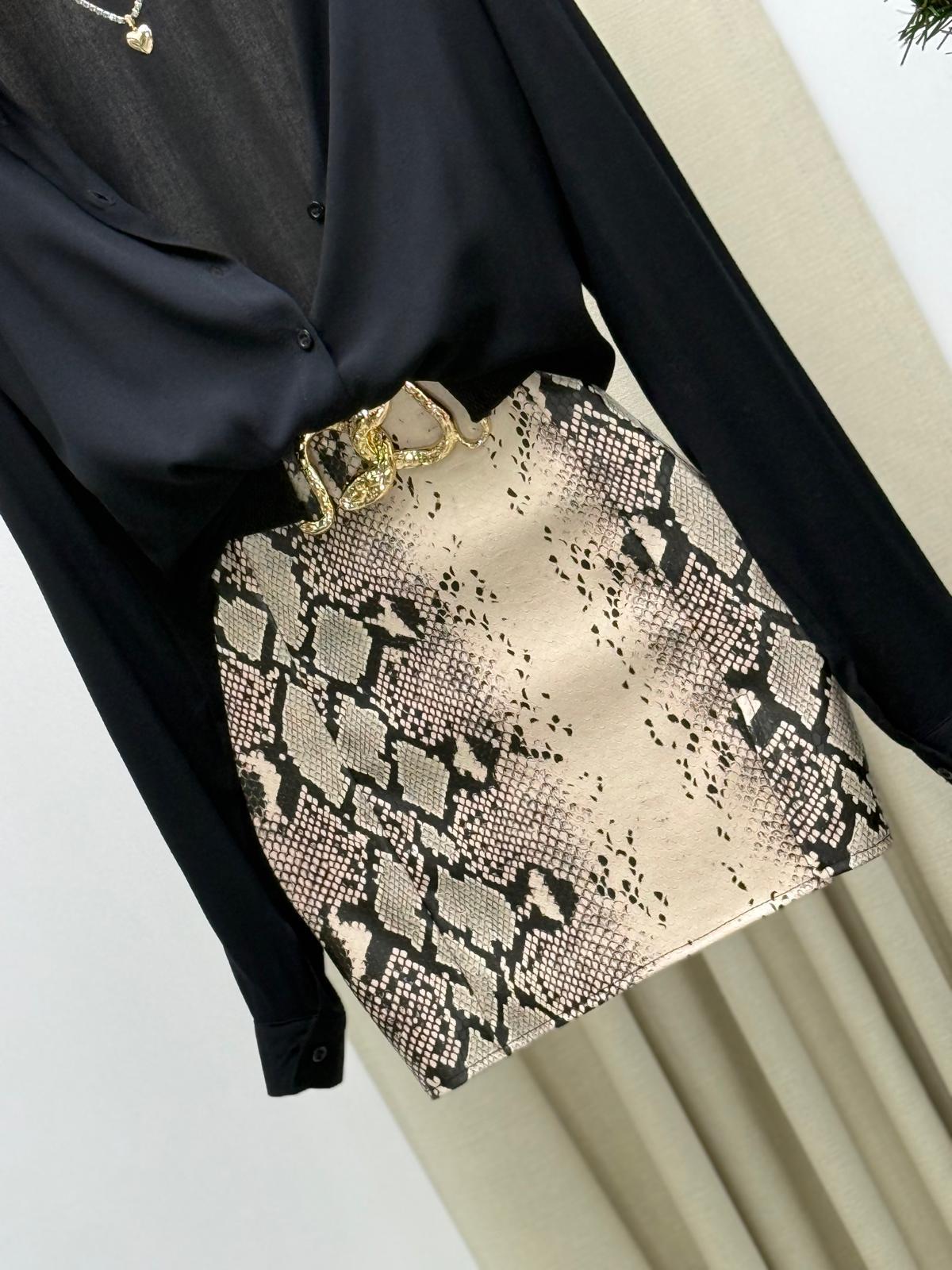 Vegan Deri Kumaş Snake Desen Mini Etek