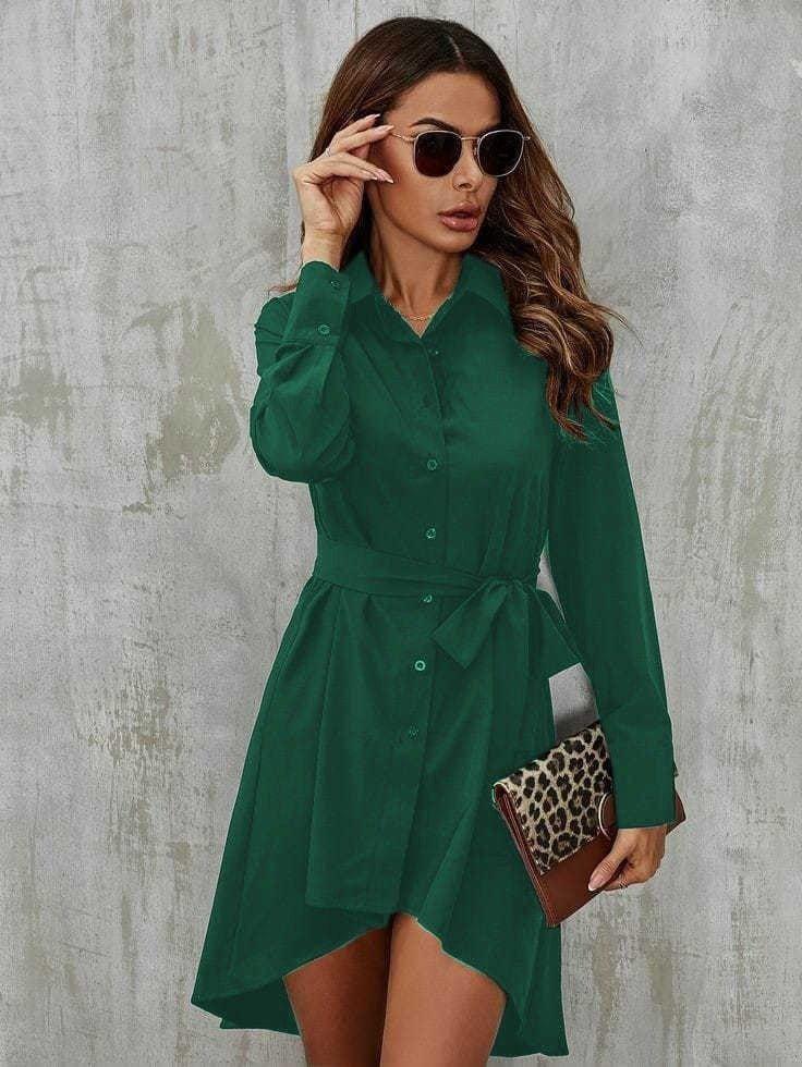 Viskon Dokuma Kumaş Asimetrik Kesim Gömlek  Elbise