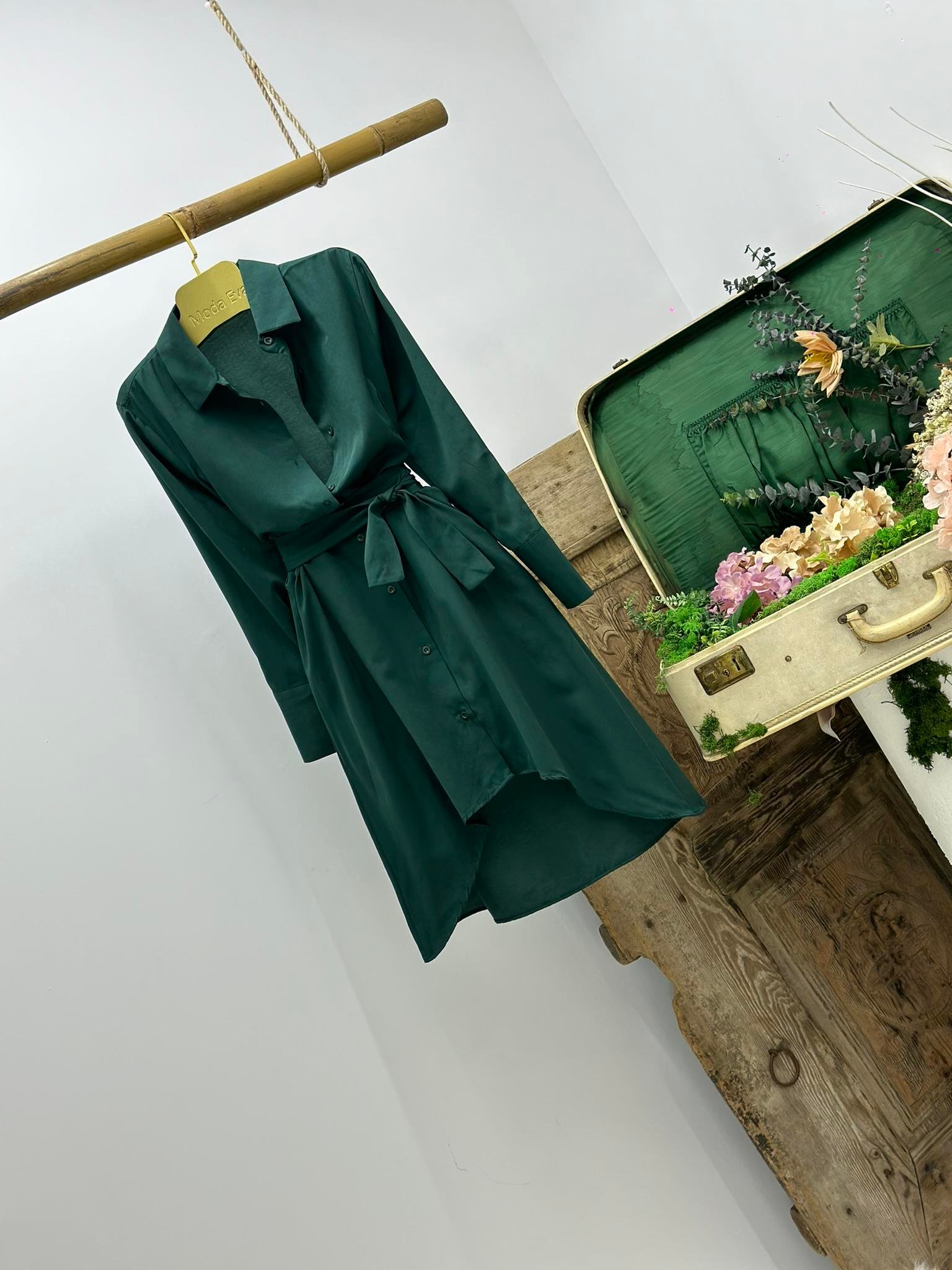 Viskon Dokuma Kumaş Asimetrik Kesim Gömlek  Elbise