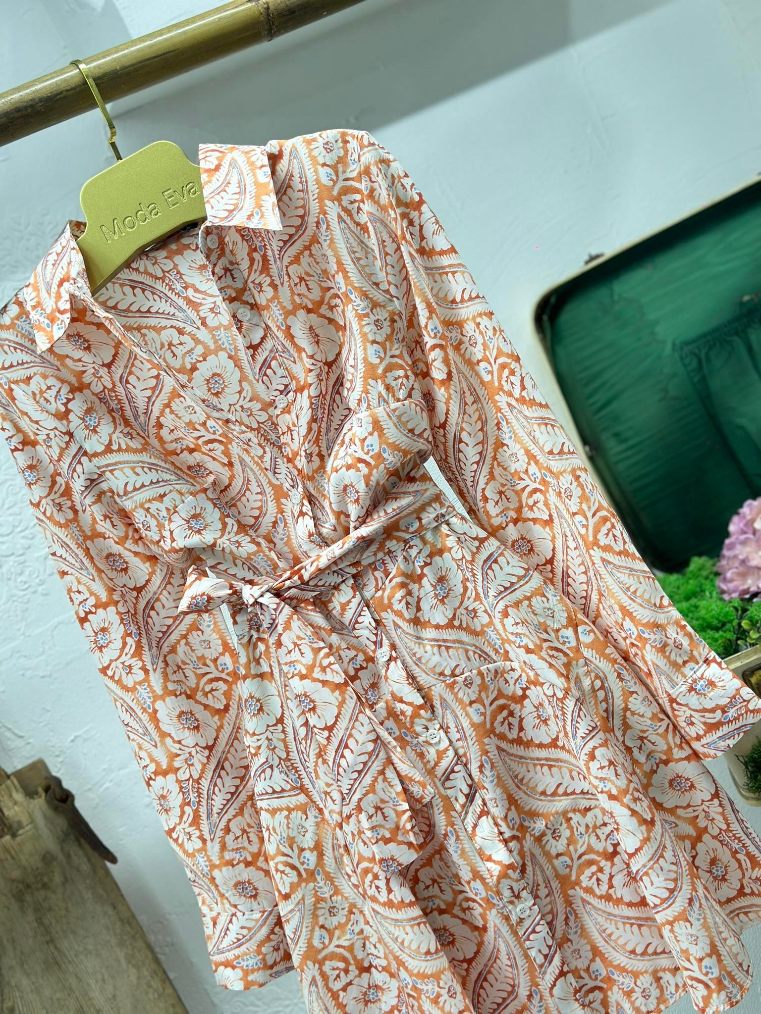 Viskon Kumaş Şal Desen Kloş Gömlek Elbise