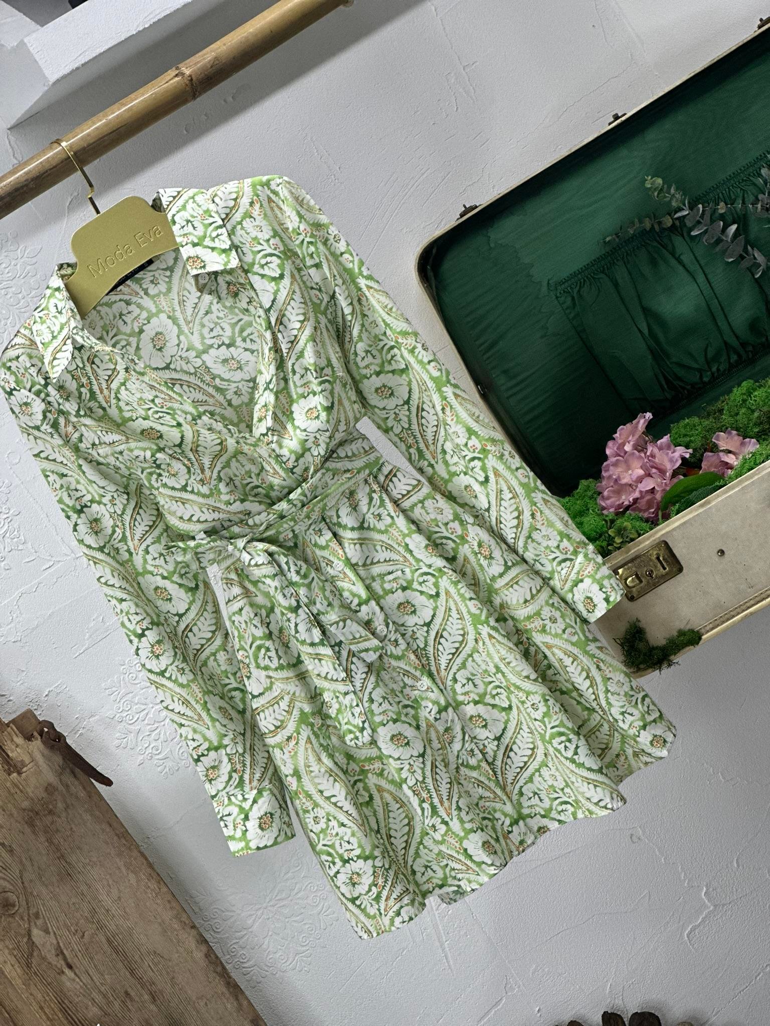 Viskon Kumaş Şal Desen Kloş Gömlek Elbise